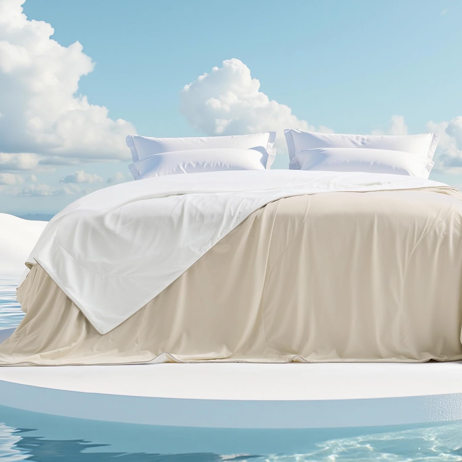 image:imageBedsure Cooling Blankets for Hot Sleepers Cooling Comforter Ice Cold Summer Blanket Queen Size for Bed Lightweight Breathable DoubleSided Comforter for Night Sweats Blue 90x90 InchesIvory