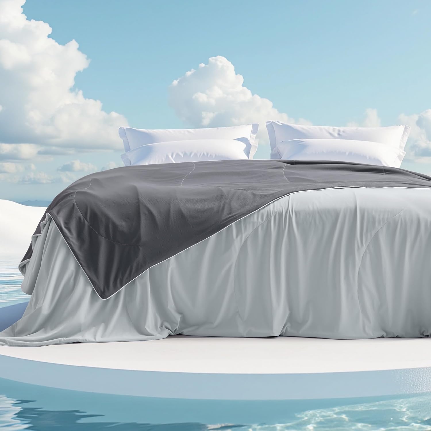 image:imageBedsure Cooling Blankets for Hot Sleepers Cooling Comforter Ice Cold Summer Blanket Queen Size for Bed Lightweight Breathable DoubleSided Comforter for Night Sweats Blue 90x90 InchesGrey
