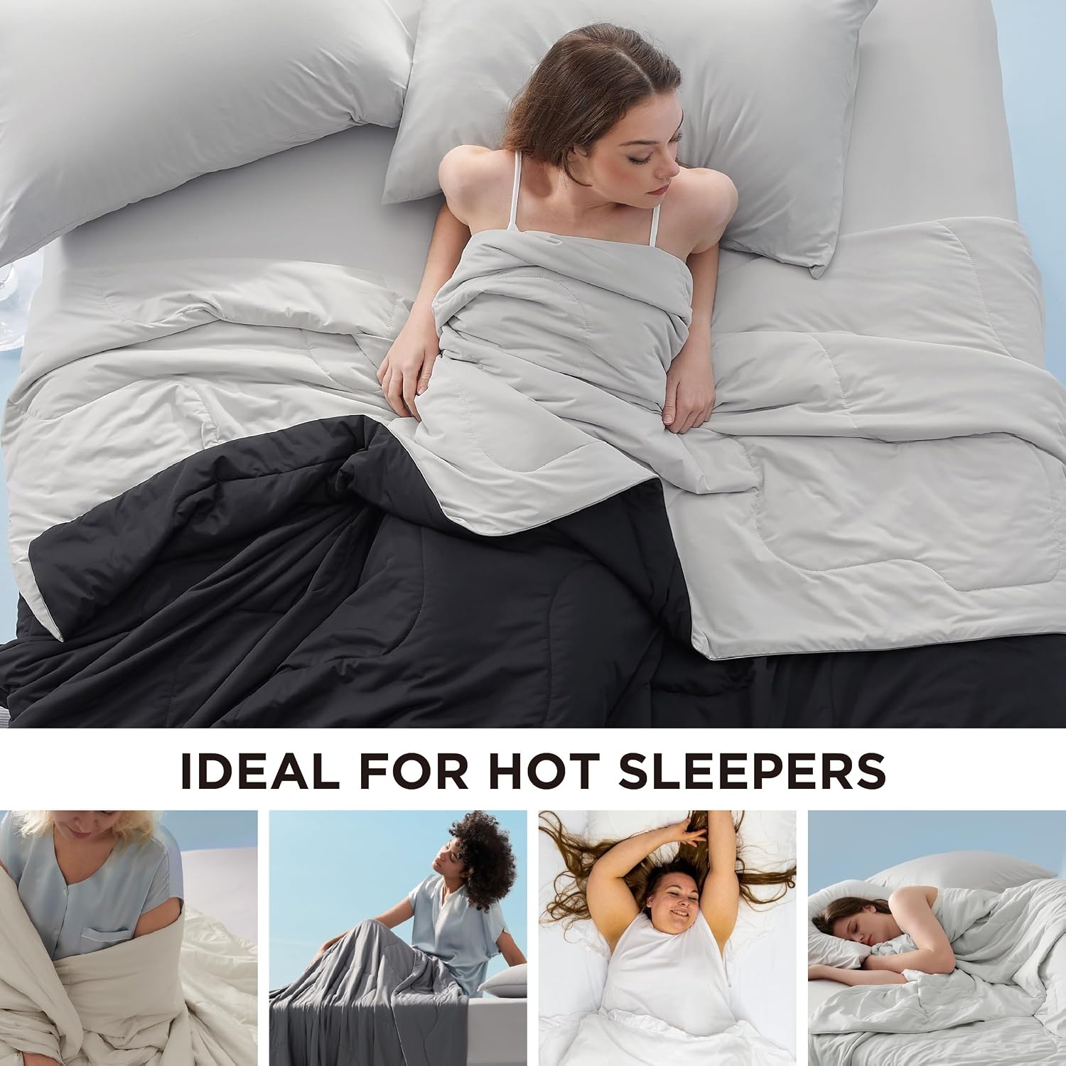 image:imageBedsure Cooling Blankets for Hot Sleepers Cooling Comforter Lightweight Cold Summer Blanket for Night Sweats Ice Breathable Comforter for Couch Grey 50x60 InchesBlack and Grey