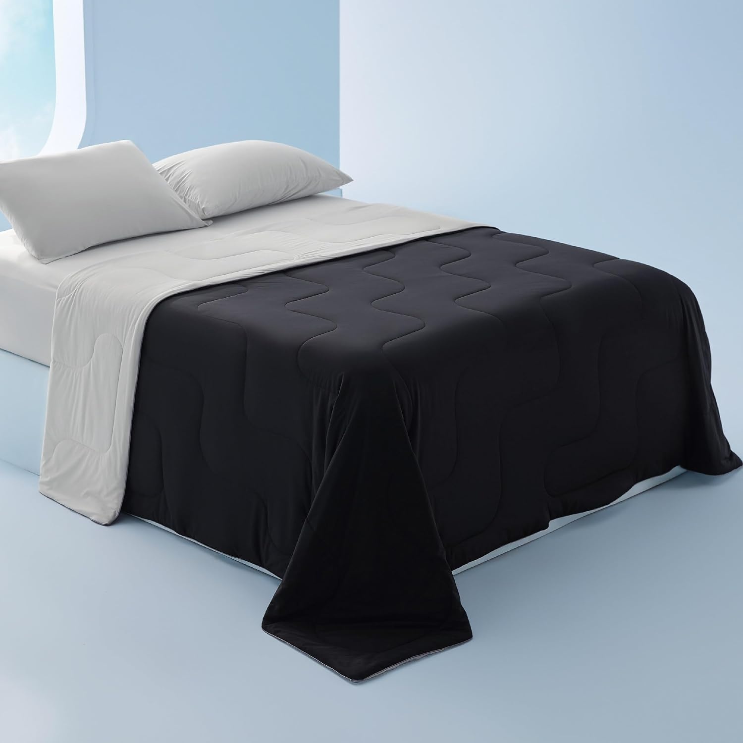 image:imageBedsure Cooling Blankets for Hot Sleepers Cooling Comforter Lightweight Cold Summer Blanket for Night Sweats Ice Breathable Comforter for Couch Grey 50x60 InchesBlack and Grey