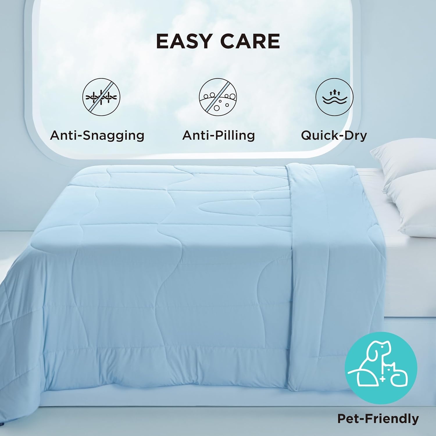 image:imageBedsure Cooling Comforter King Size Cooling Blankets for Hot Sleepers Lightweight Comforter for Summer with DualSided Cool Tech Soft Breathable Cold Blanket for Sleeping White 102x90 InchesLight Blue