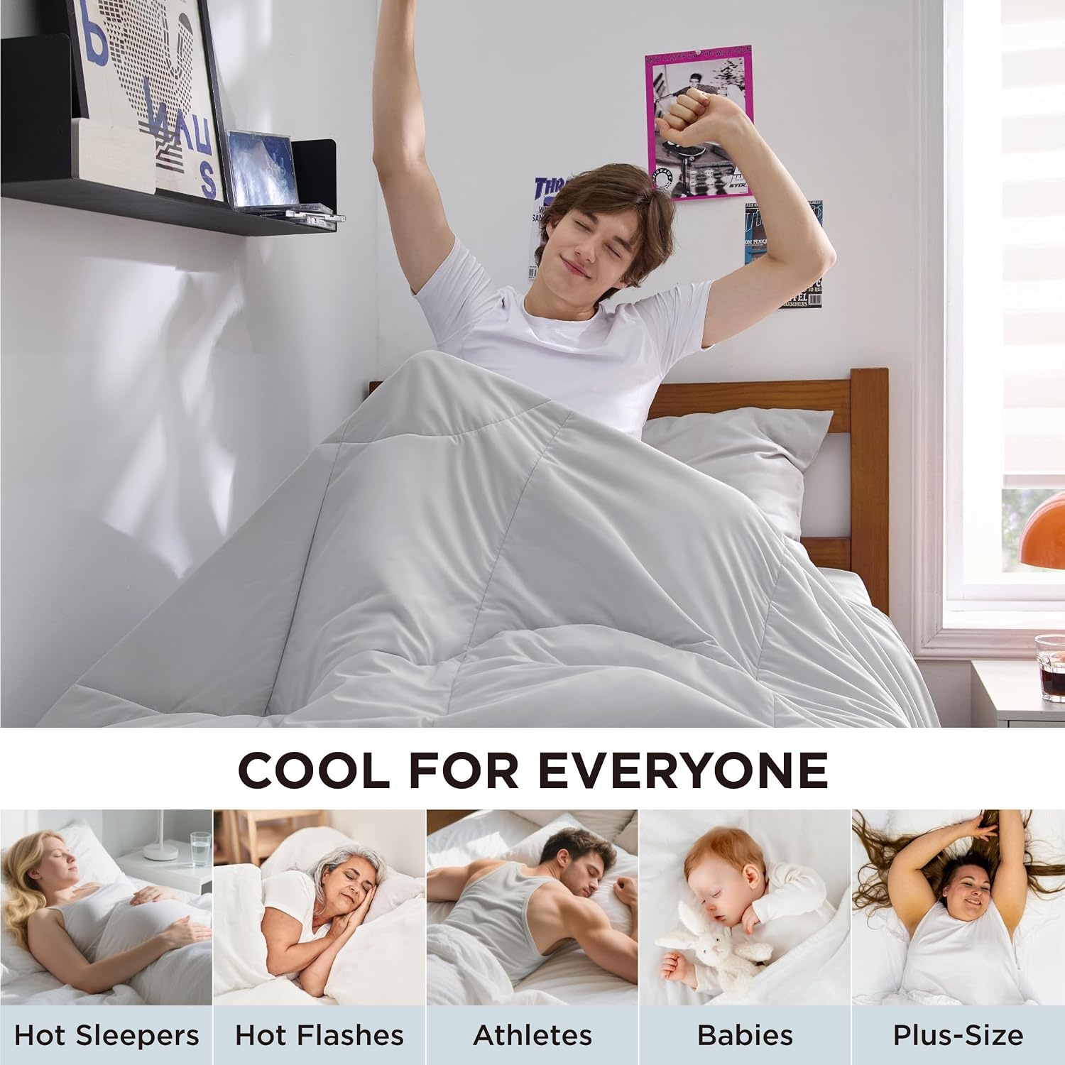 image:imageBedsure Cooling Comforter King Size Cooling Blankets for Hot Sleepers Lightweight Comforter for Summer with DualSided Cool Tech Soft Breathable Cold Blanket for Sleeping White 102x90 InchesGrey