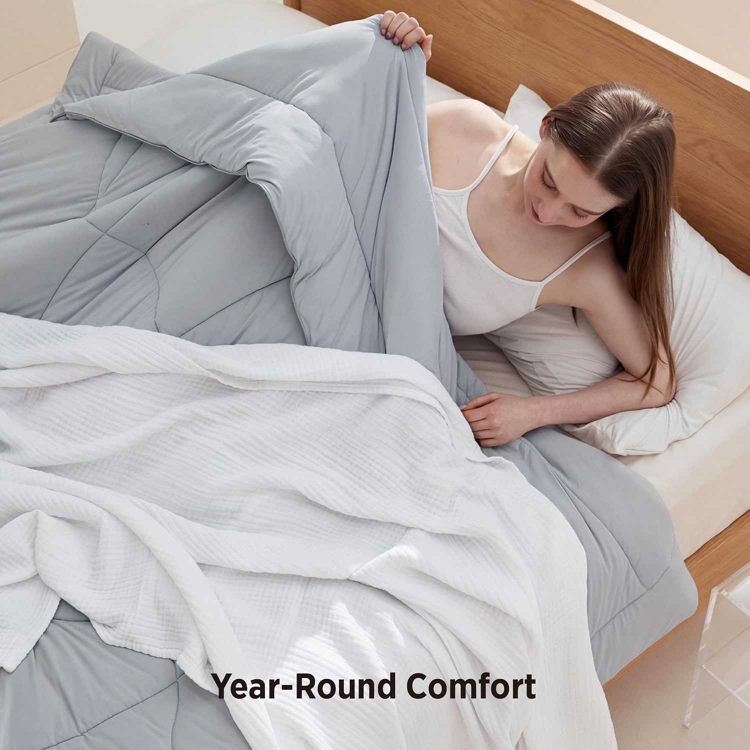 image:imageBedsure Cooling Comforter King Size Cooling Blankets for Hot Sleepers Lightweight Comforter for Summer with DualSided Cool Tech Soft Breathable Cold Blanket for Sleeping White 102x90 InchesGrey