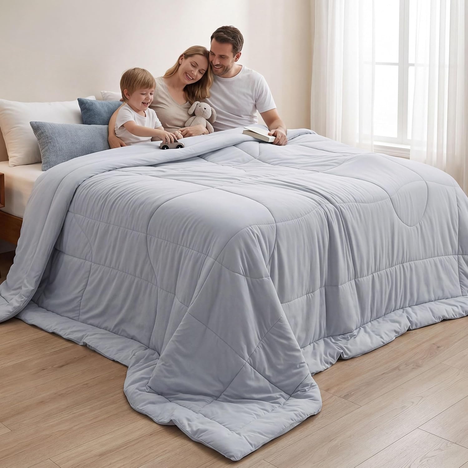 image:imageBedsure Cooling Comforter King Size Cooling Blankets for Hot Sleepers Lightweight Comforter for Summer with DualSided Cool Tech Soft Breathable Cold Blanket for Sleeping White 102x90 InchesGrey