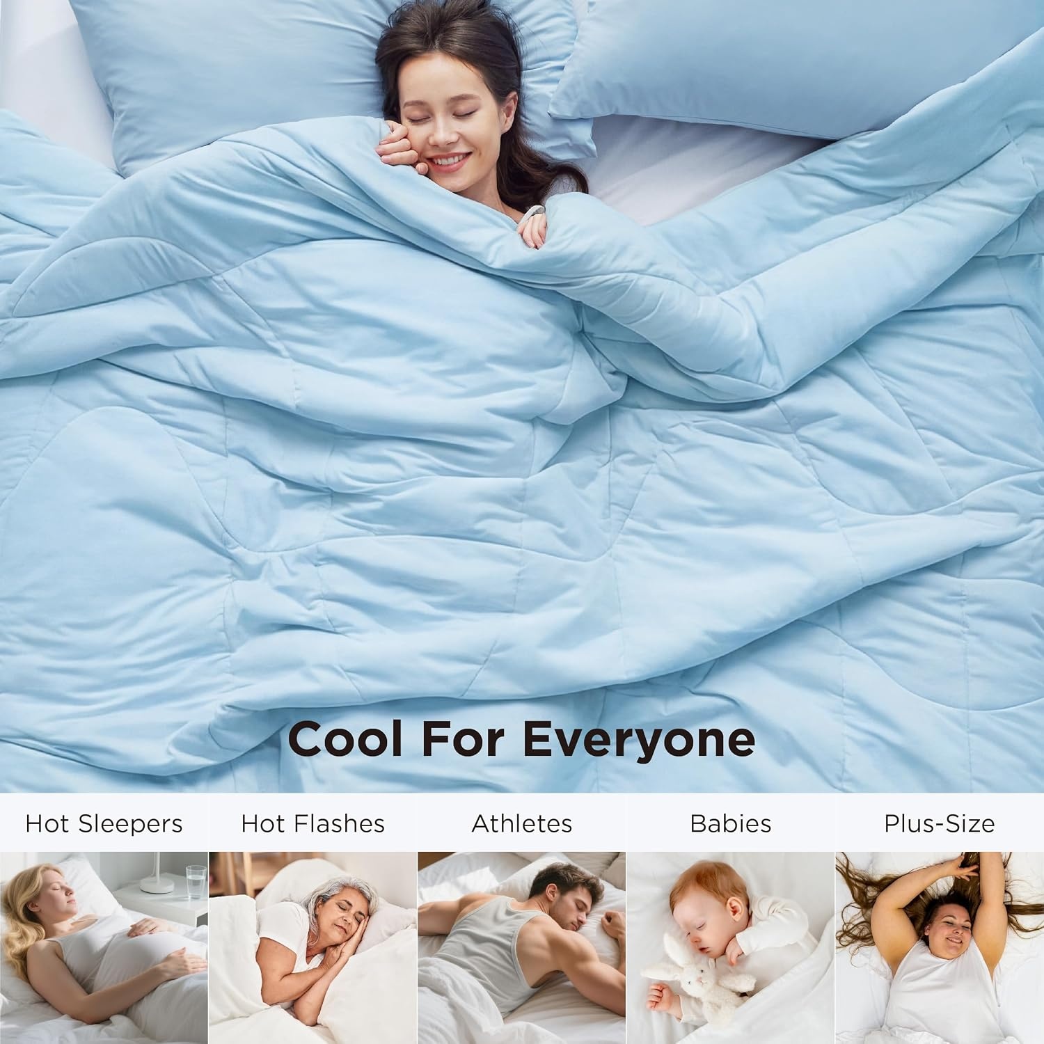 image:imageBedsure Cooling Comforter King Size Cooling Blankets for Hot Sleepers Lightweight Comforter for Summer with DualSided Cool Tech Soft Breathable Cold Blanket for Sleeping White 102x90 InchesLight Blue