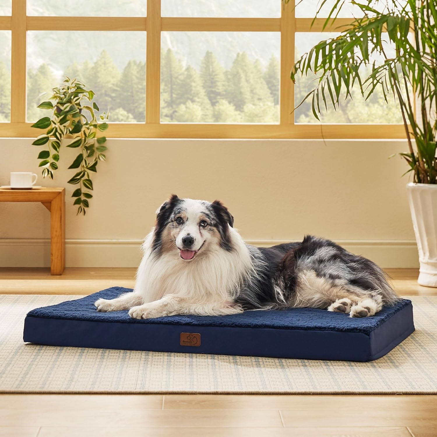 image:imageBedsure Cooling Dog Bed for Crate Large Breathable Pet Summer Bed 35 Inch Orthopedic Egg Crate Foam Cold Summer Pad Mat NonSlip Bottom Comfy Removable Washable Cover For Pets Up to 40 lbsAsh Navy