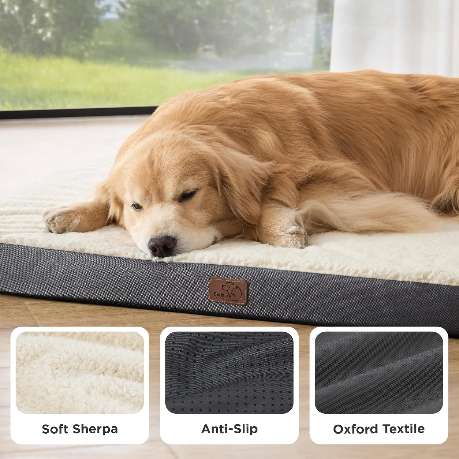 image:imageBedsure Cooling Dog Bed for Crate Large Breathable Pet Summer Bed 35 Inch Orthopedic Egg Crate Foam Cold Summer Pad Mat NonSlip Bottom Comfy Removable Washable Cover For Pets Up to 40 lbsGrey