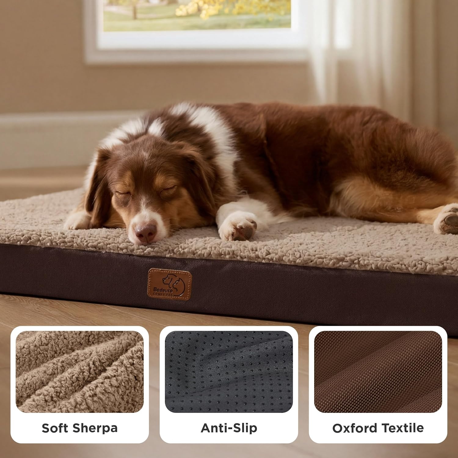 image:imageBedsure Cooling Dog Bed for Crate Large Breathable Pet Summer Bed 35 Inch Orthopedic Egg Crate Foam Cold Summer Pad Mat NonSlip Bottom Comfy Removable Washable Cover For Pets Up to 40 lbsBrown
