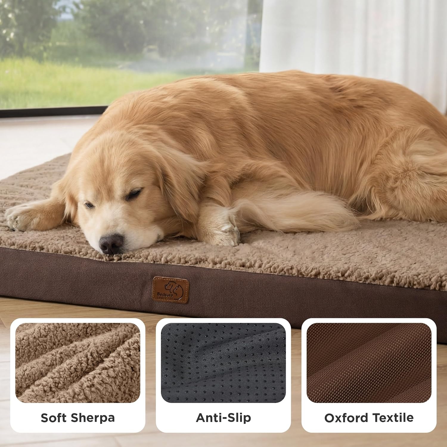 image:imageBedsure Cooling Dog Bed for Crate Large Breathable Pet Summer Bed 35 Inch Orthopedic Egg Crate Foam Cold Summer Pad Mat NonSlip Bottom Comfy Removable Washable Cover For Pets Up to 40 lbsBrown