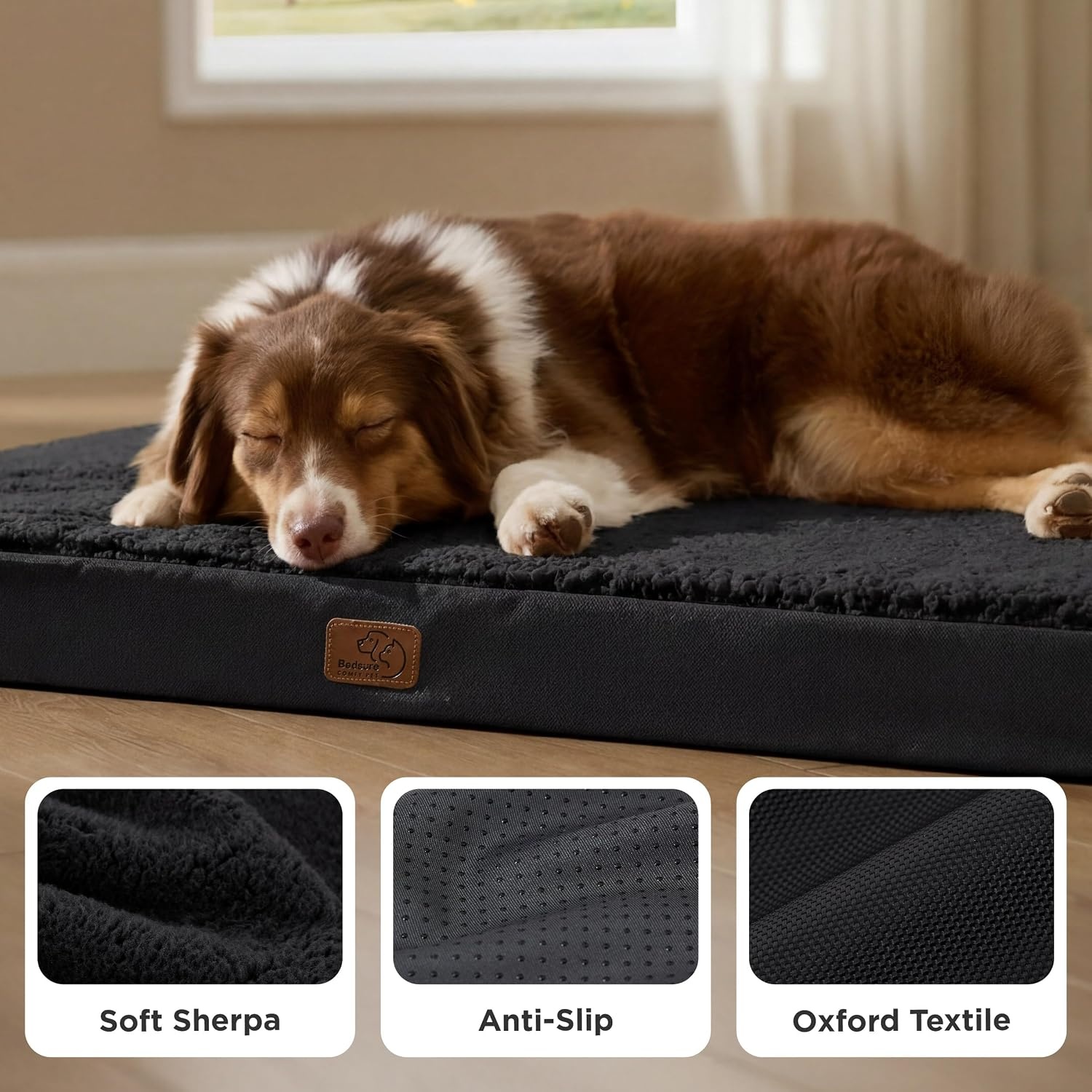 image:imageBedsure Cooling Dog Bed for Crate Large Breathable Pet Summer Bed 35 Inch Orthopedic Egg Crate Foam Cold Summer Pad Mat NonSlip Bottom Comfy Removable Washable Cover For Pets Up to 40 lbsBlack