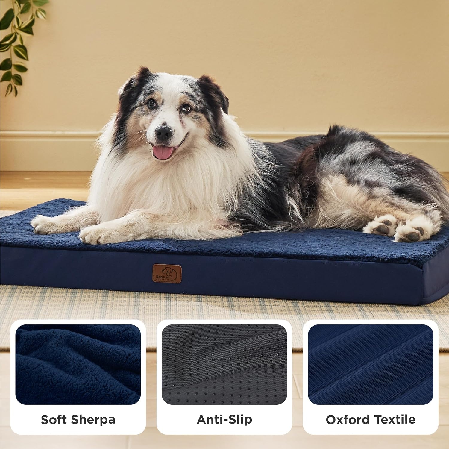 image:imageBedsure Cooling Dog Bed for Crate Large Breathable Pet Summer Bed 35 Inch Orthopedic Egg Crate Foam Cold Summer Pad Mat NonSlip Bottom Comfy Removable Washable Cover For Pets Up to 40 lbsAsh Navy