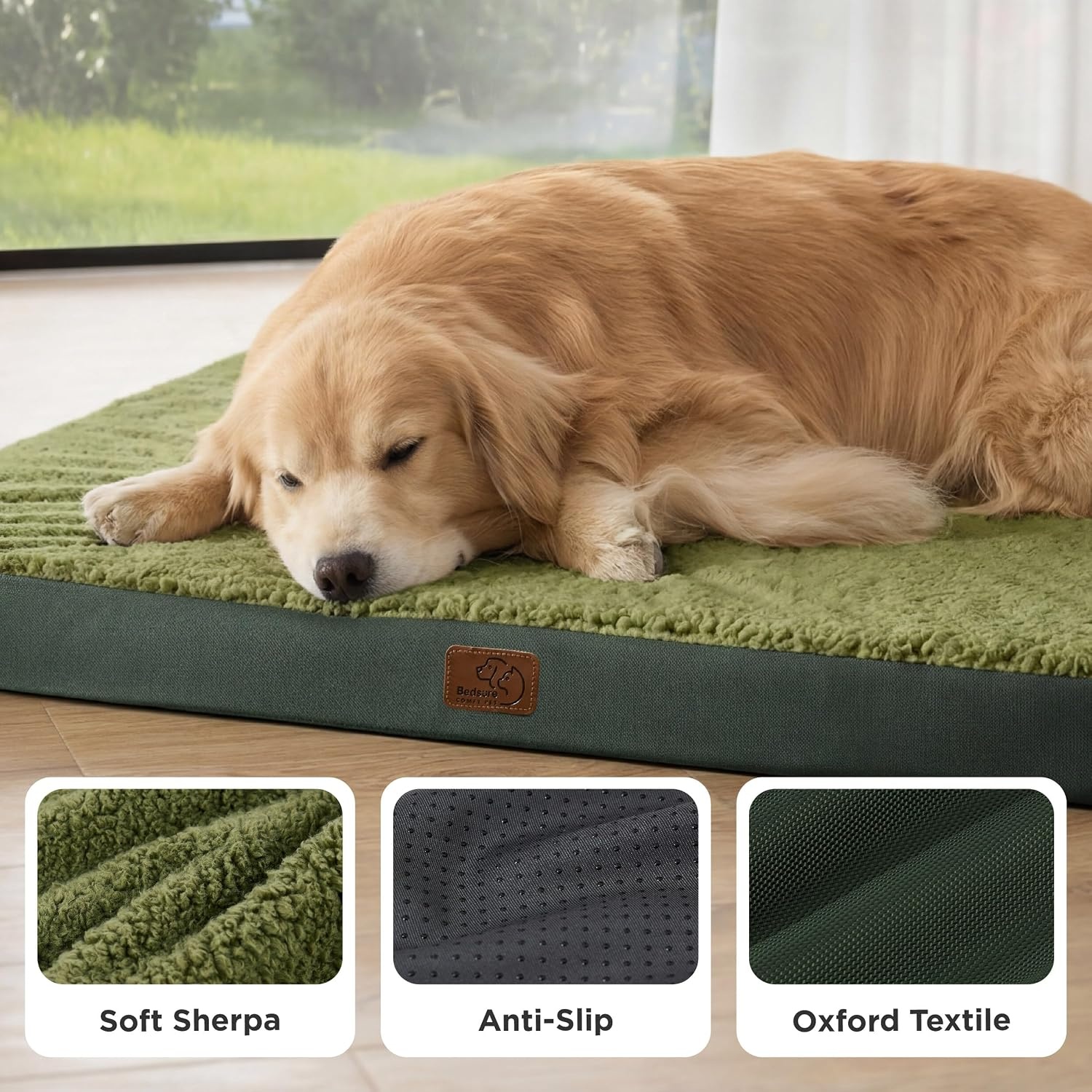 image:imageBedsure Cooling Dog Bed for Crate Large Breathable Pet Summer Bed 35 Inch Orthopedic Egg Crate Foam Cold Summer Pad Mat NonSlip Bottom Comfy Removable Washable Cover For Pets Up to 40 lbsDark Green