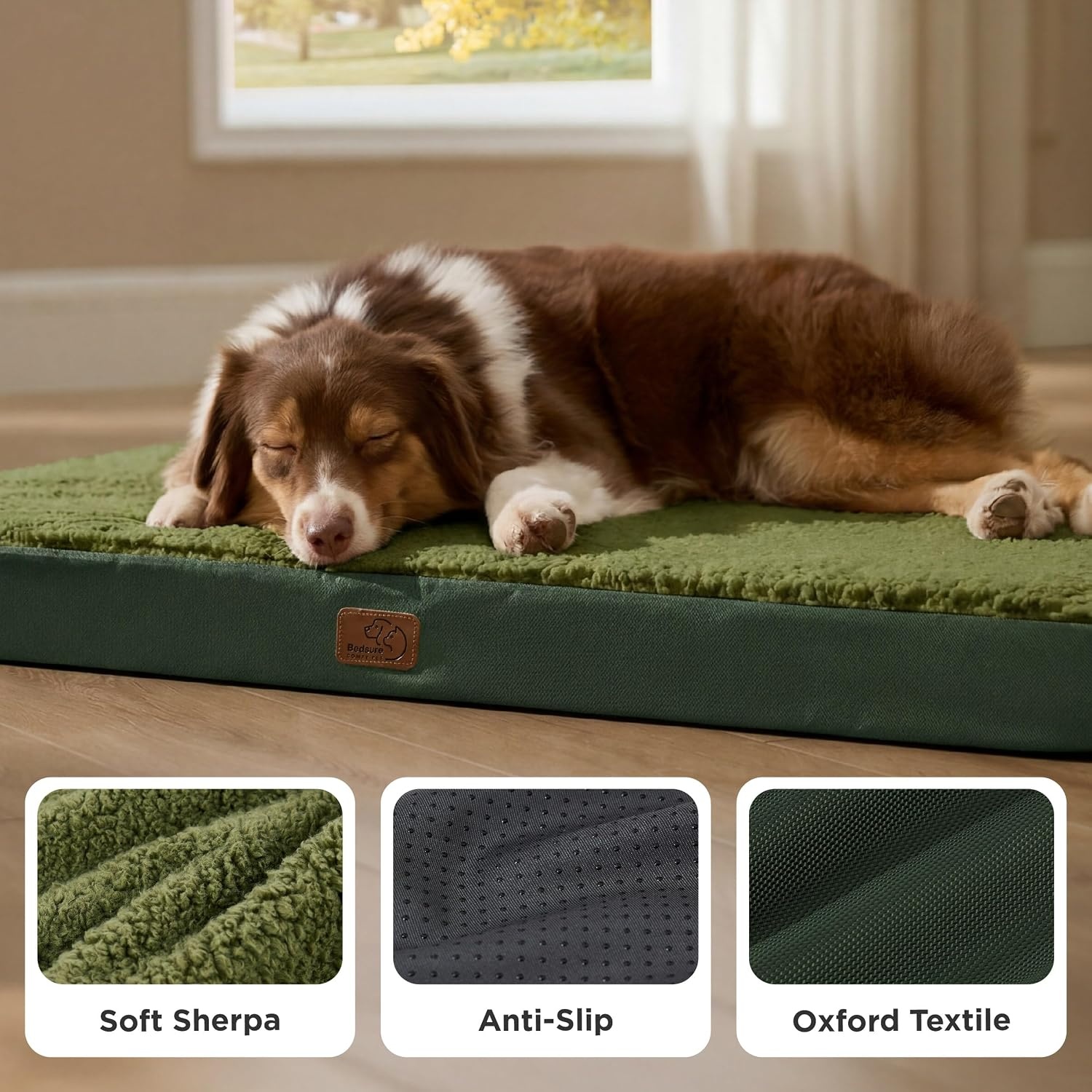 image:imageBedsure Cooling Dog Bed for Crate Large Breathable Pet Summer Bed 35 Inch Orthopedic Egg Crate Foam Cold Summer Pad Mat NonSlip Bottom Comfy Removable Washable Cover For Pets Up to 40 lbsDark Green