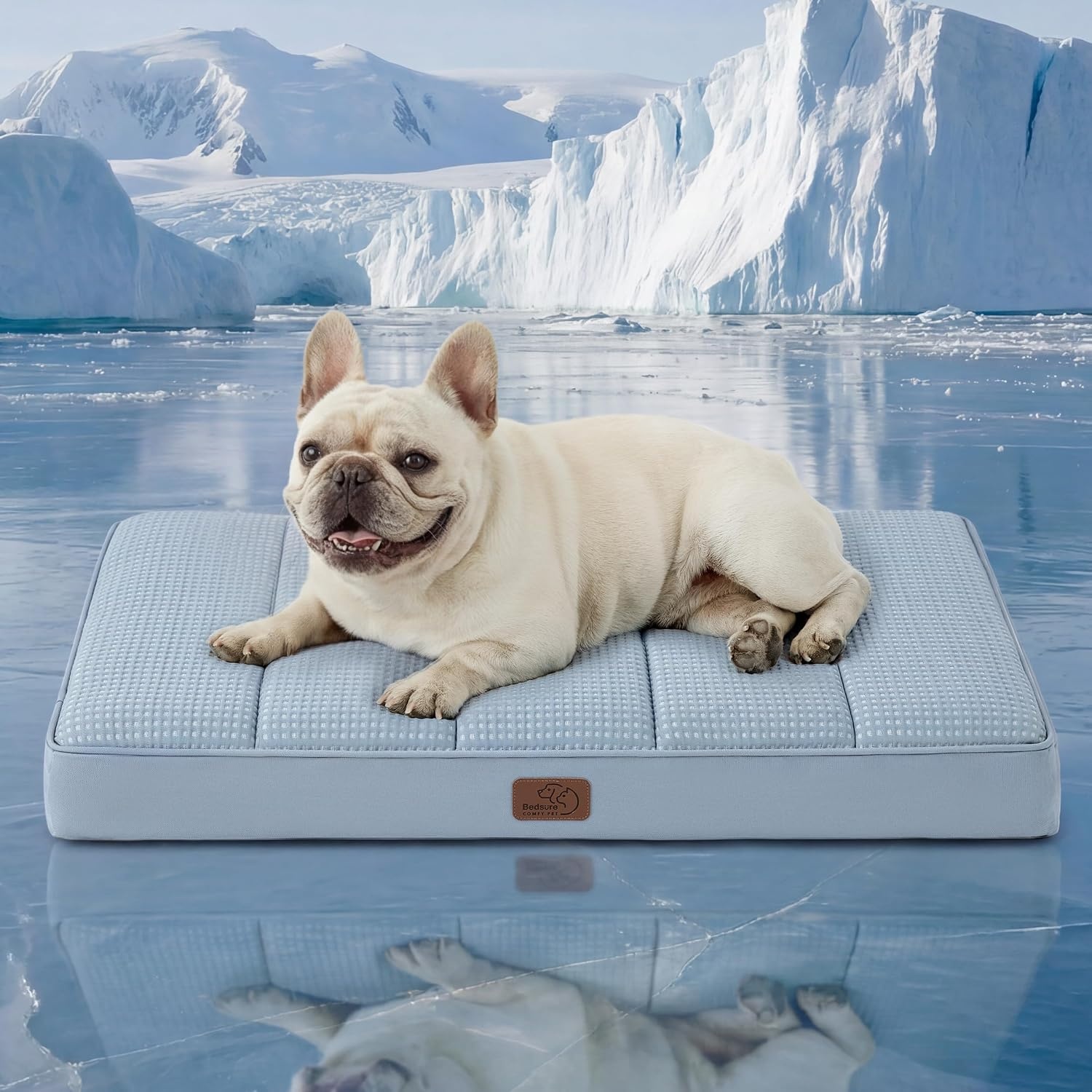 image:imageBedsure Cooling Dog Bed for Crate Large Breathable Pet Summer Bed 35 Inch Orthopedic Egg Crate Foam Cold Summer Pad Mat NonSlip Bottom Comfy Removable Washable Cover For Pets Up to 40 lbsCooling Blue