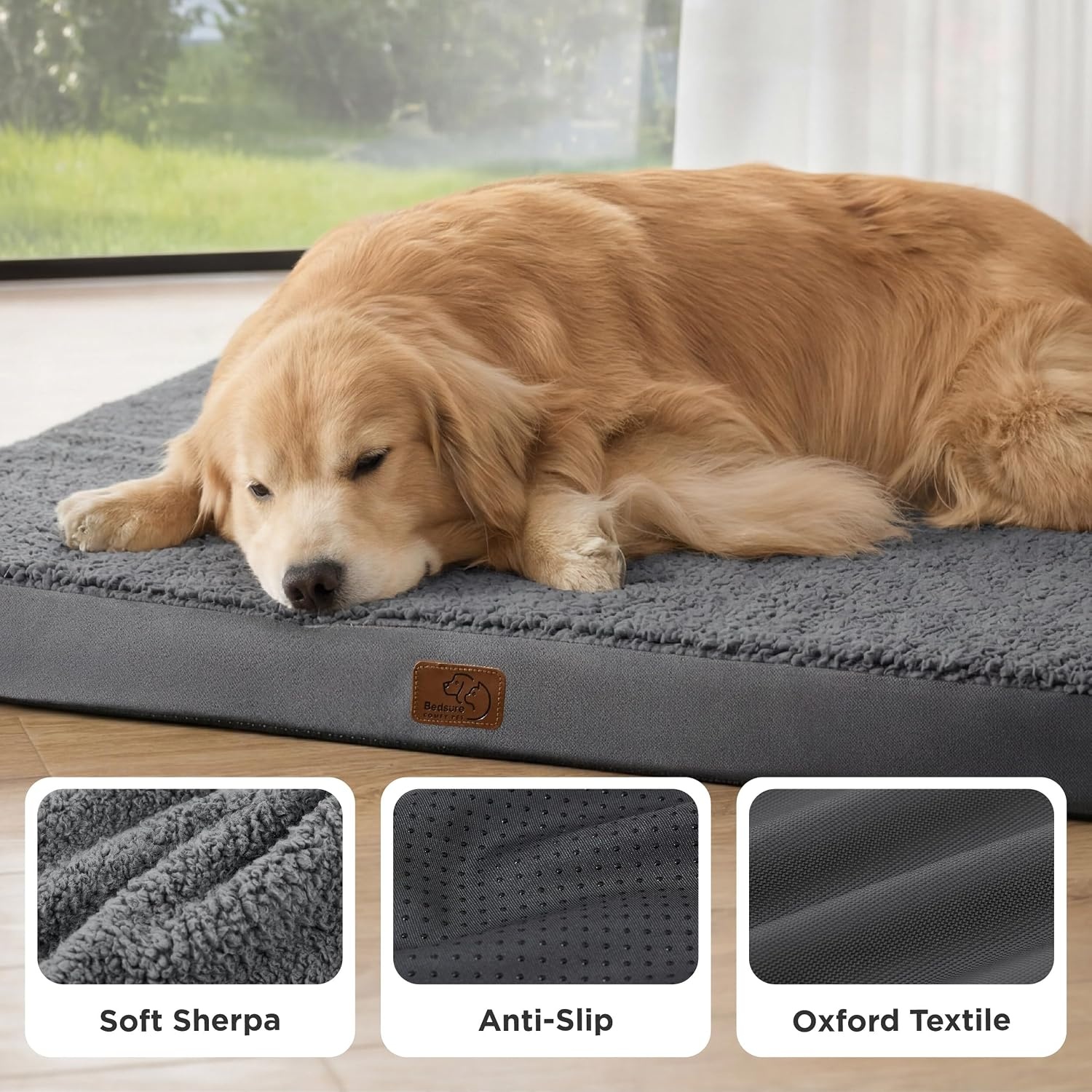 image:imageBedsure Cooling Dog Bed for Crate Large Breathable Pet Summer Bed 35 Inch Orthopedic Egg Crate Foam Cold Summer Pad Mat NonSlip Bottom Comfy Removable Washable Cover For Pets Up to 40 lbsDark Grey
