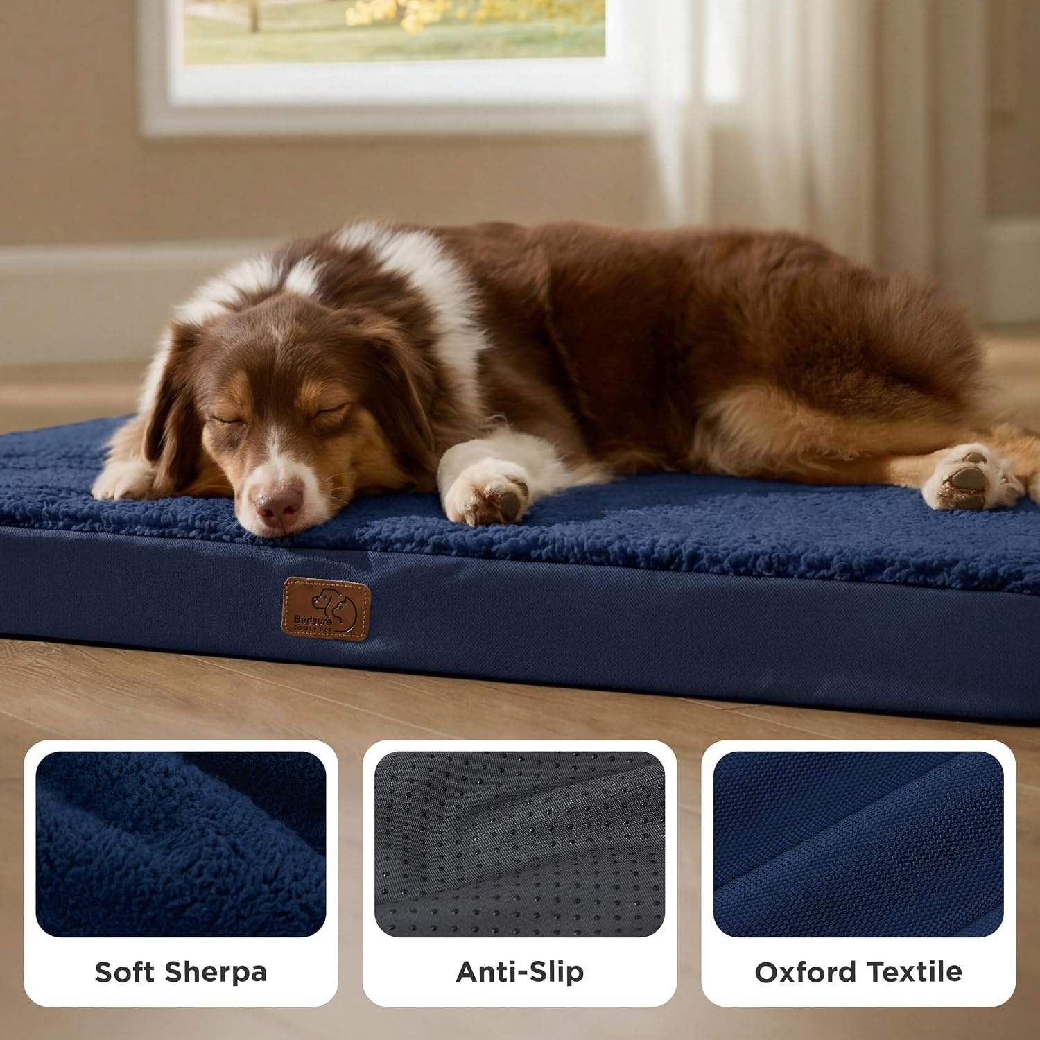 image:imageBedsure Cooling Dog Bed for Crate Large Breathable Pet Summer Bed 35 Inch Orthopedic Egg Crate Foam Cold Summer Pad Mat NonSlip Bottom Comfy Removable Washable Cover For Pets Up to 40 lbsAsh Navy