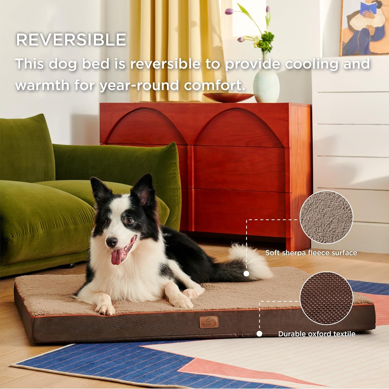 image:imageBedsure Cooling Dog Bed for Crate Large Breathable Pet Summer Bed 35 Inch Orthopedic Egg Crate Foam Cold Summer Pad Mat NonSlip Bottom Comfy Removable Washable Cover For Pets Up to 40 lbsBrown
