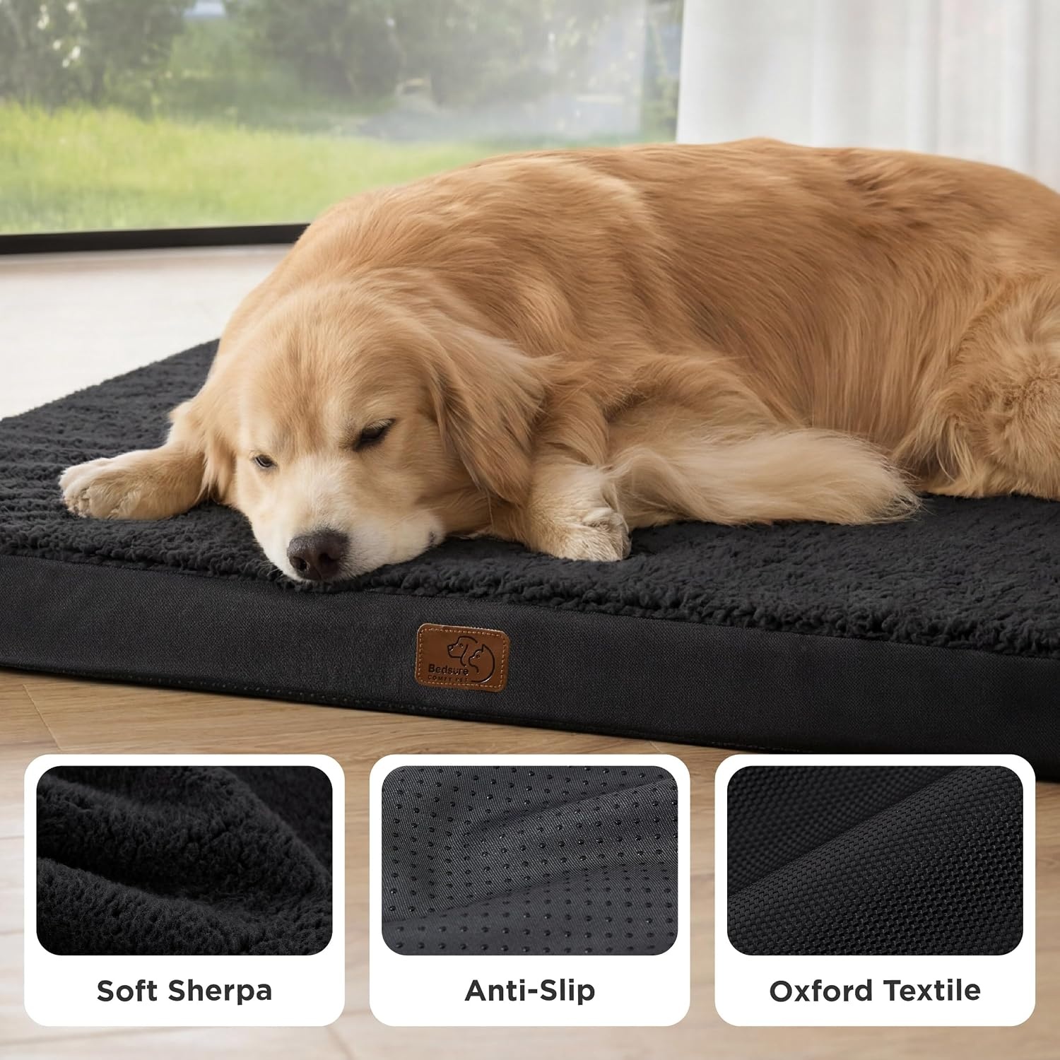 image:imageBedsure Cooling Dog Bed for Crate Large Breathable Pet Summer Bed 35 Inch Orthopedic Egg Crate Foam Cold Summer Pad Mat NonSlip Bottom Comfy Removable Washable Cover For Pets Up to 40 lbsBlack