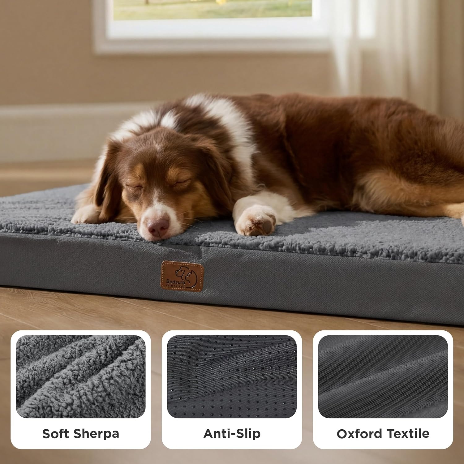 image:imageBedsure Cooling Dog Bed for Crate Large Breathable Pet Summer Bed 35 Inch Orthopedic Egg Crate Foam Cold Summer Pad Mat NonSlip Bottom Comfy Removable Washable Cover For Pets Up to 40 lbsDark Grey