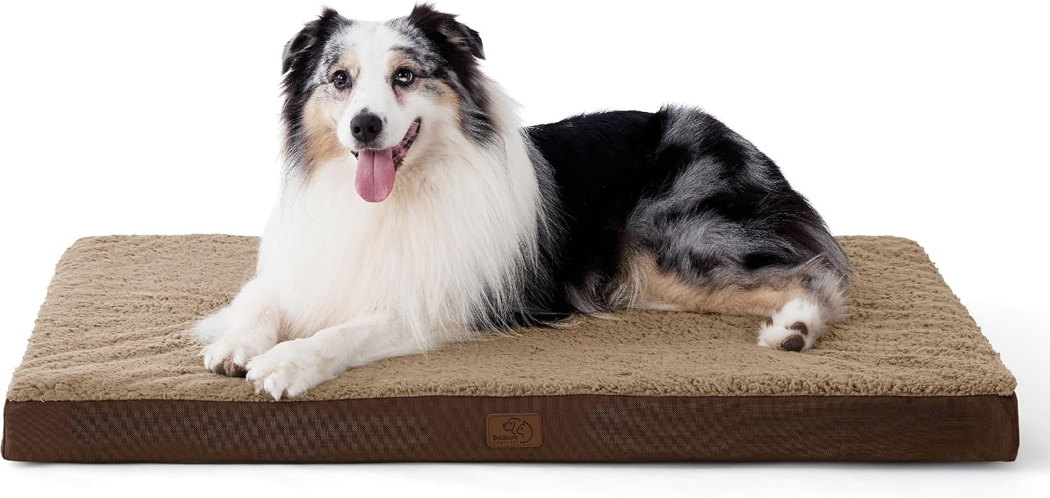 image:imageBedsure Cooling Dog Bed for Crate Large Breathable Pet Summer Bed 35 Inch Orthopedic Egg Crate Foam Cold Summer Pad Mat NonSlip Bottom Comfy Removable Washable Cover For Pets Up to 40 lbsBrown