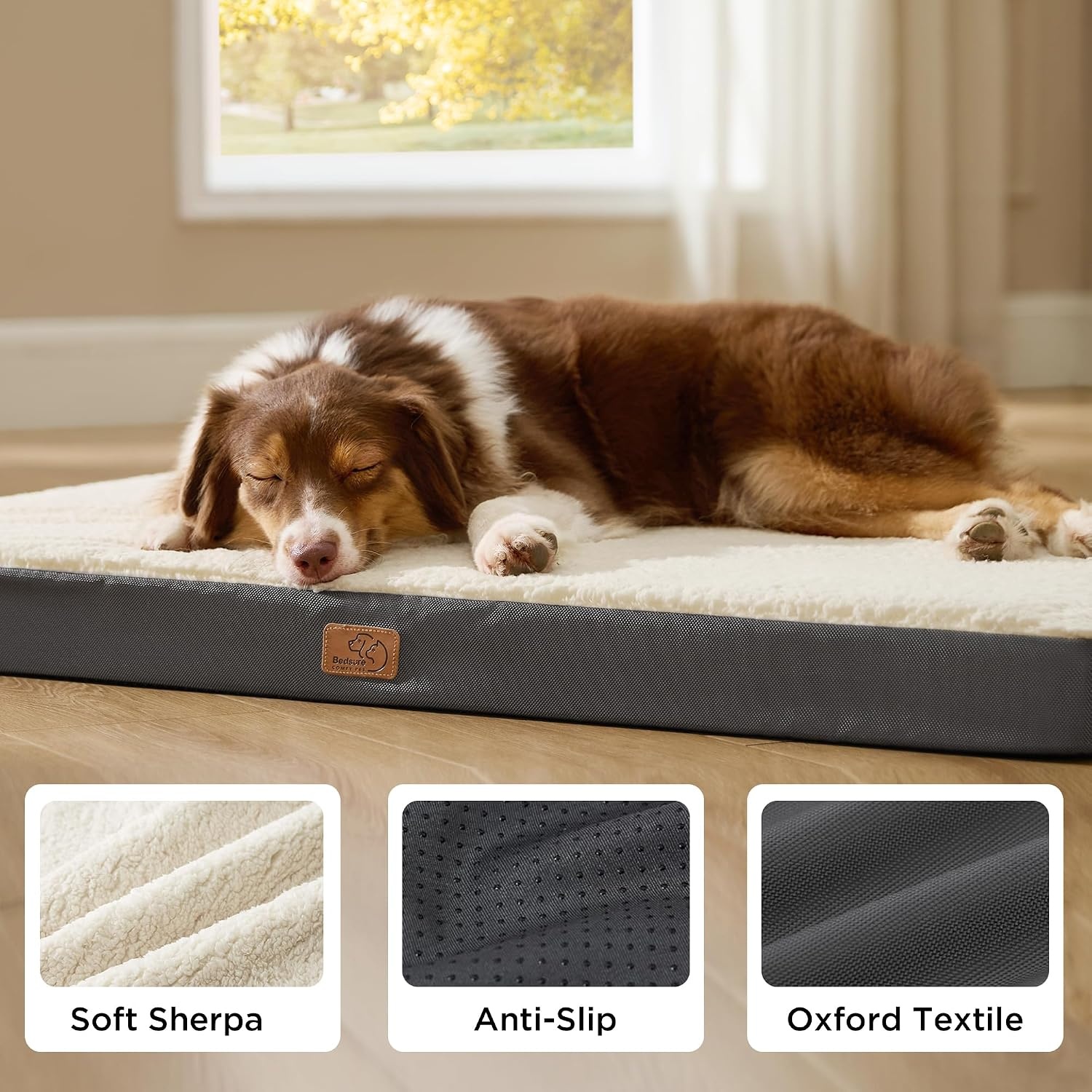 image:imageBedsure Cooling Dog Bed for Crate Large Breathable Pet Summer Bed 35 Inch Orthopedic Egg Crate Foam Cold Summer Pad Mat NonSlip Bottom Comfy Removable Washable Cover For Pets Up to 40 lbsGrey