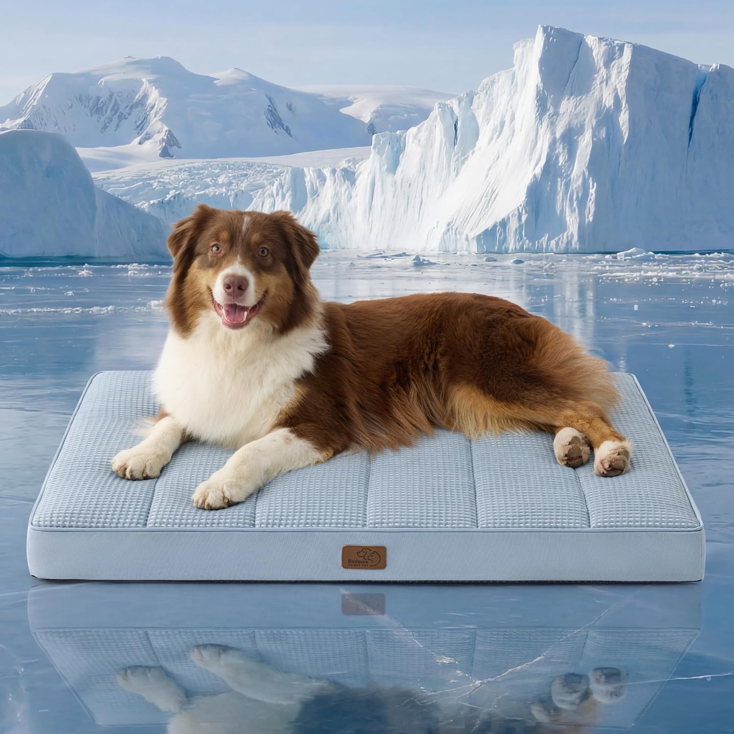 image:imageBedsure Cooling Dog Bed for Crate Large Breathable Pet Summer Bed 35 Inch Orthopedic Egg Crate Foam Cold Summer Pad Mat NonSlip Bottom Comfy Removable Washable Cover For Pets Up to 40 lbsCooling Blue