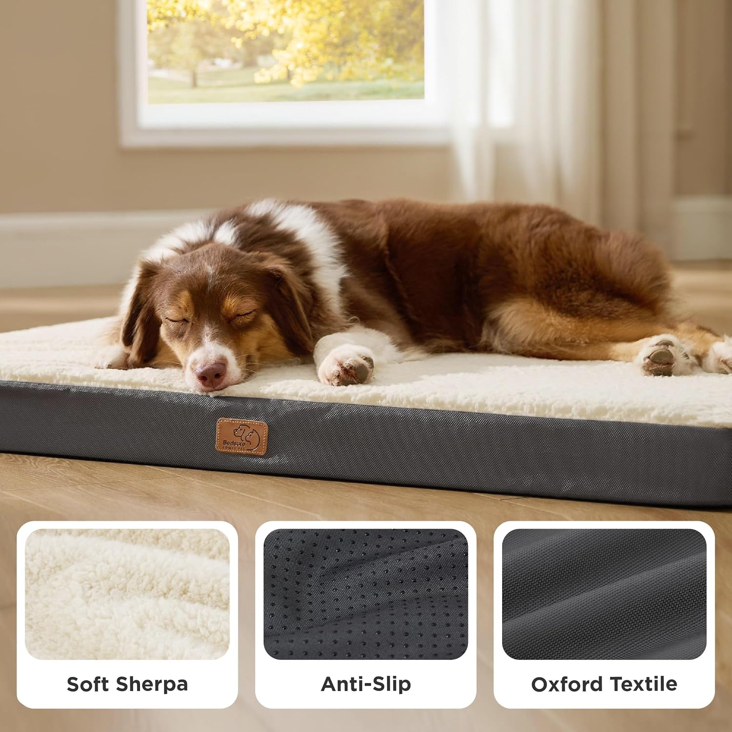 image:imageBedsure Cooling Dog Bed for Crate Large Breathable Pet Summer Bed 35 Inch Orthopedic Egg Crate Foam Cold Summer Pad Mat NonSlip Bottom Comfy Removable Washable Cover For Pets Up to 40 lbsGrey