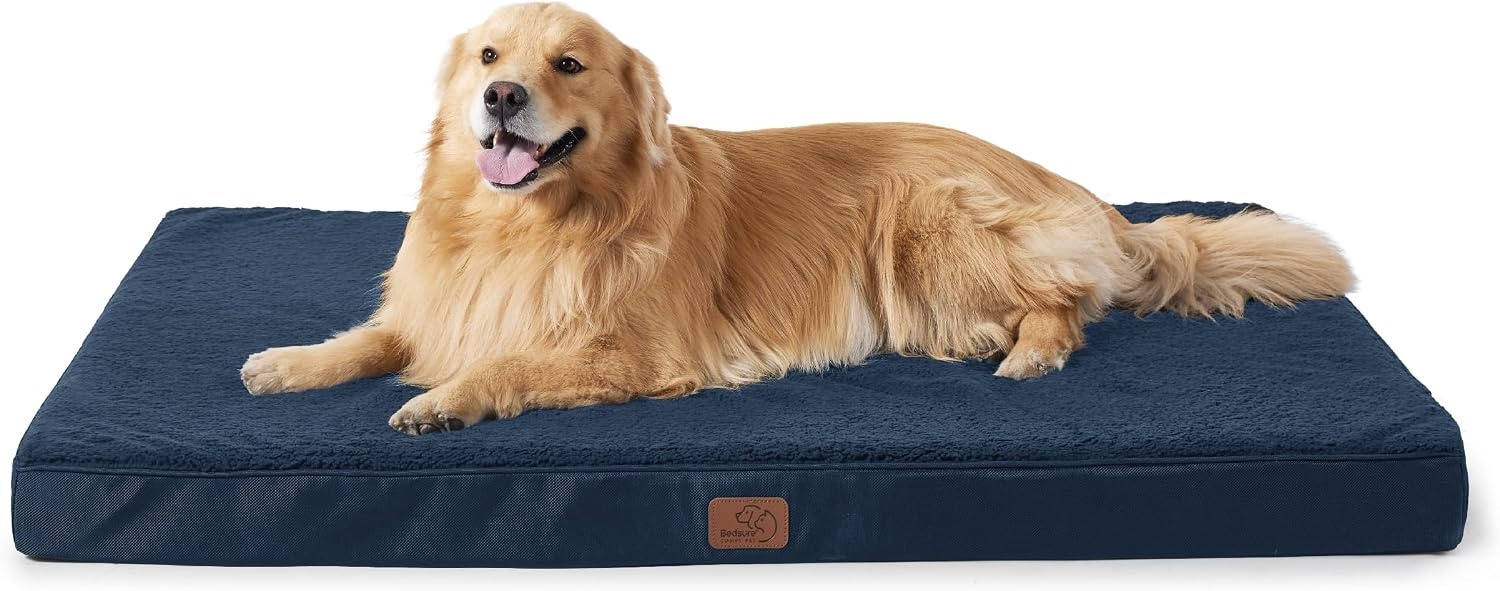 image:imageBedsure Cooling Dog Bed for Crate Large Breathable Pet Summer Bed 35 Inch Orthopedic Egg Crate Foam Cold Summer Pad Mat NonSlip Bottom Comfy Removable Washable Cover For Pets Up to 40 lbsAsh Navy