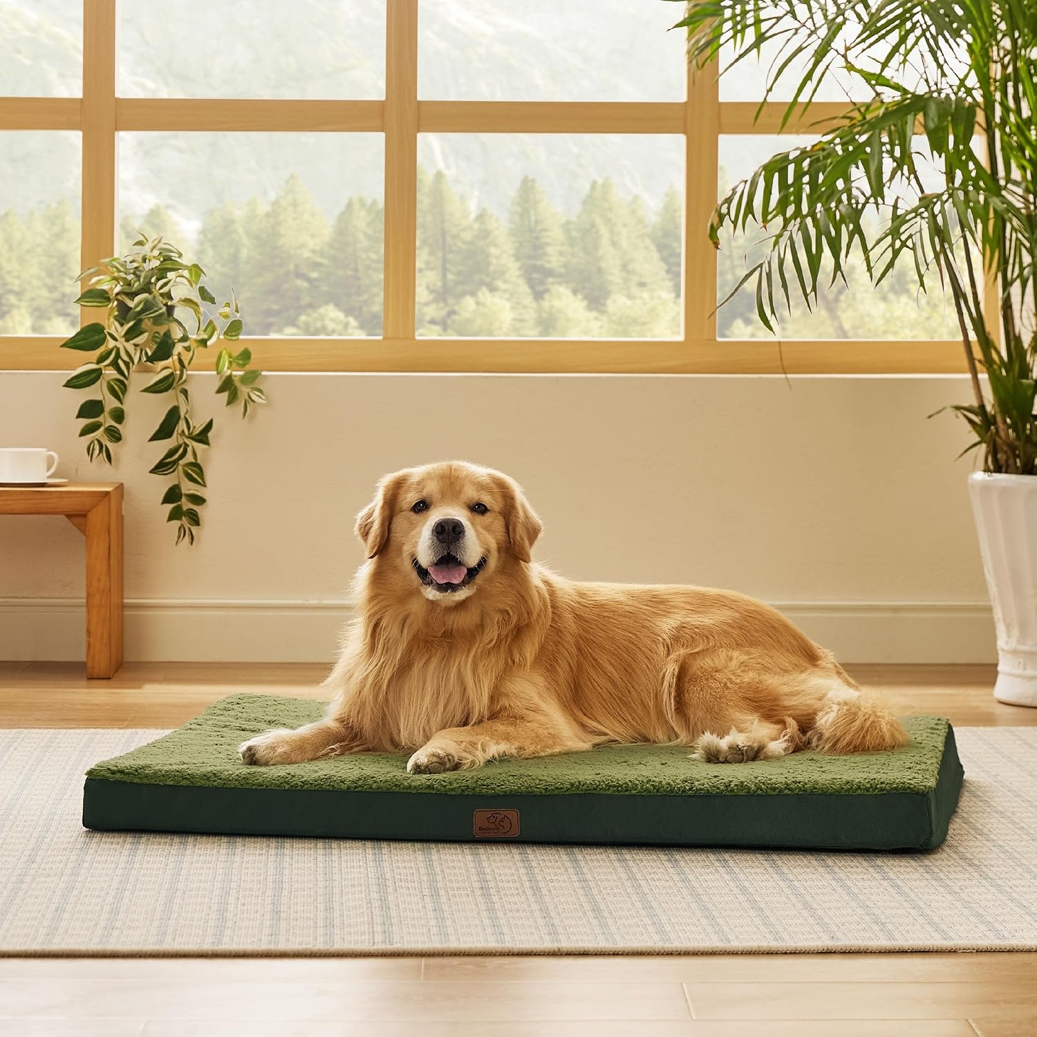 image:imageBedsure Cooling Dog Bed for Crate Large Breathable Pet Summer Bed 35 Inch Orthopedic Egg Crate Foam Cold Summer Pad Mat NonSlip Bottom Comfy Removable Washable Cover For Pets Up to 40 lbsDark Green