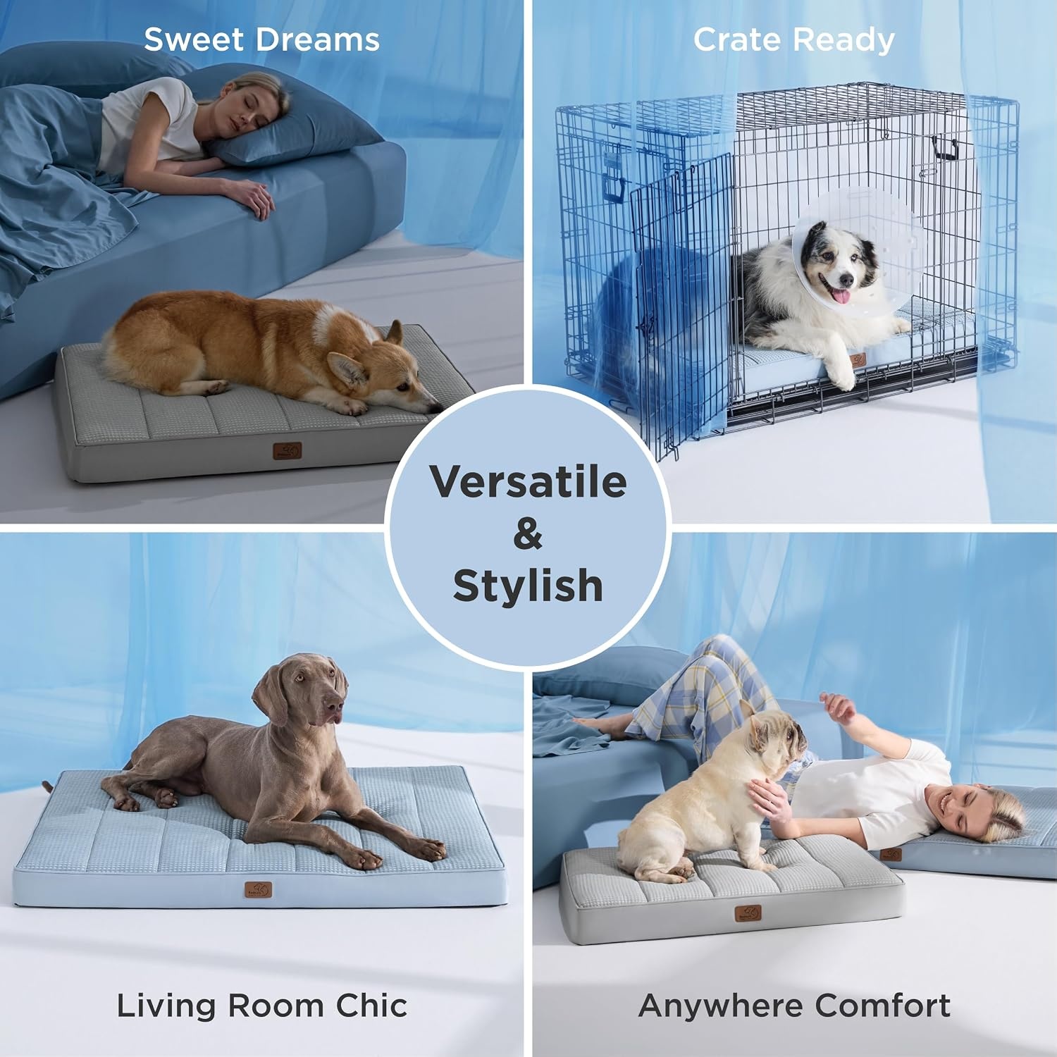 image:imageBedsure Cooling Dog Bed for Crate Large Breathable Pet Summer Bed 35 Inch Orthopedic Egg Crate Foam Cold Summer Pad Mat NonSlip Bottom Comfy Removable Washable Cover For Pets Up to 40 lbsCooling Blue