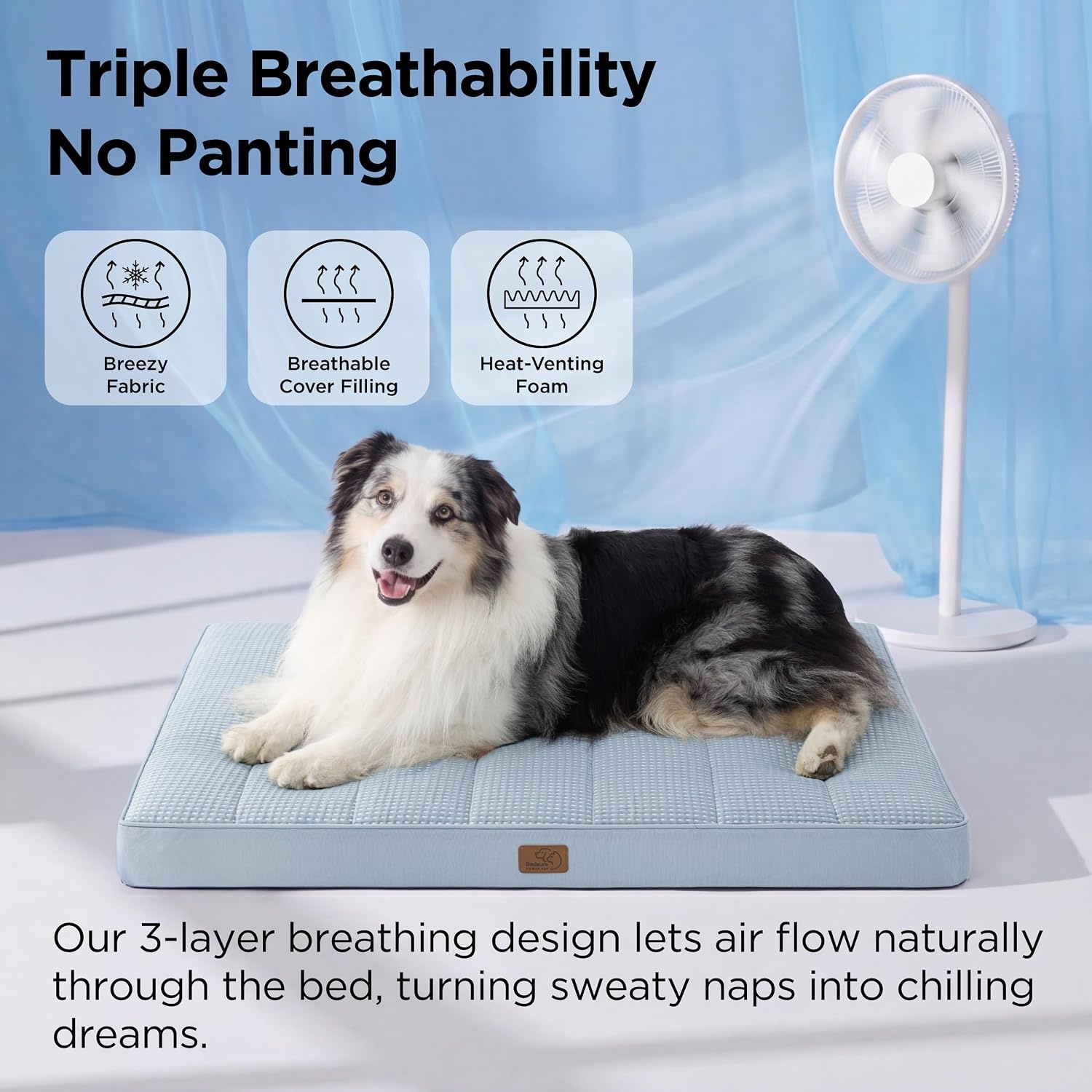 image:imageBedsure Cooling Dog Bed for Crate Large Breathable Pet Summer Bed 35 Inch Orthopedic Egg Crate Foam Cold Summer Pad Mat NonSlip Bottom Comfy Removable Washable Cover For Pets Up to 40 lbsCooling Blue