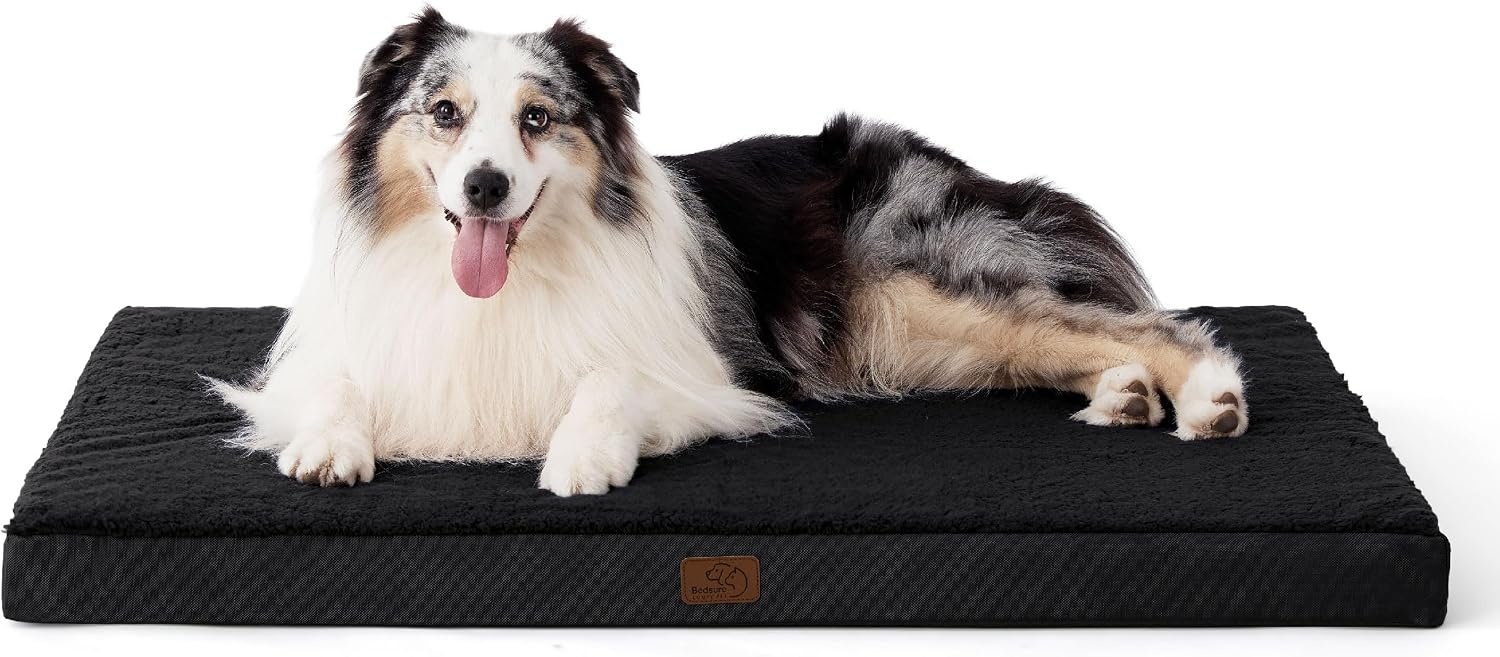 image:imageBedsure Cooling Dog Bed for Crate Large Breathable Pet Summer Bed 35 Inch Orthopedic Egg Crate Foam Cold Summer Pad Mat NonSlip Bottom Comfy Removable Washable Cover For Pets Up to 40 lbsBlack
