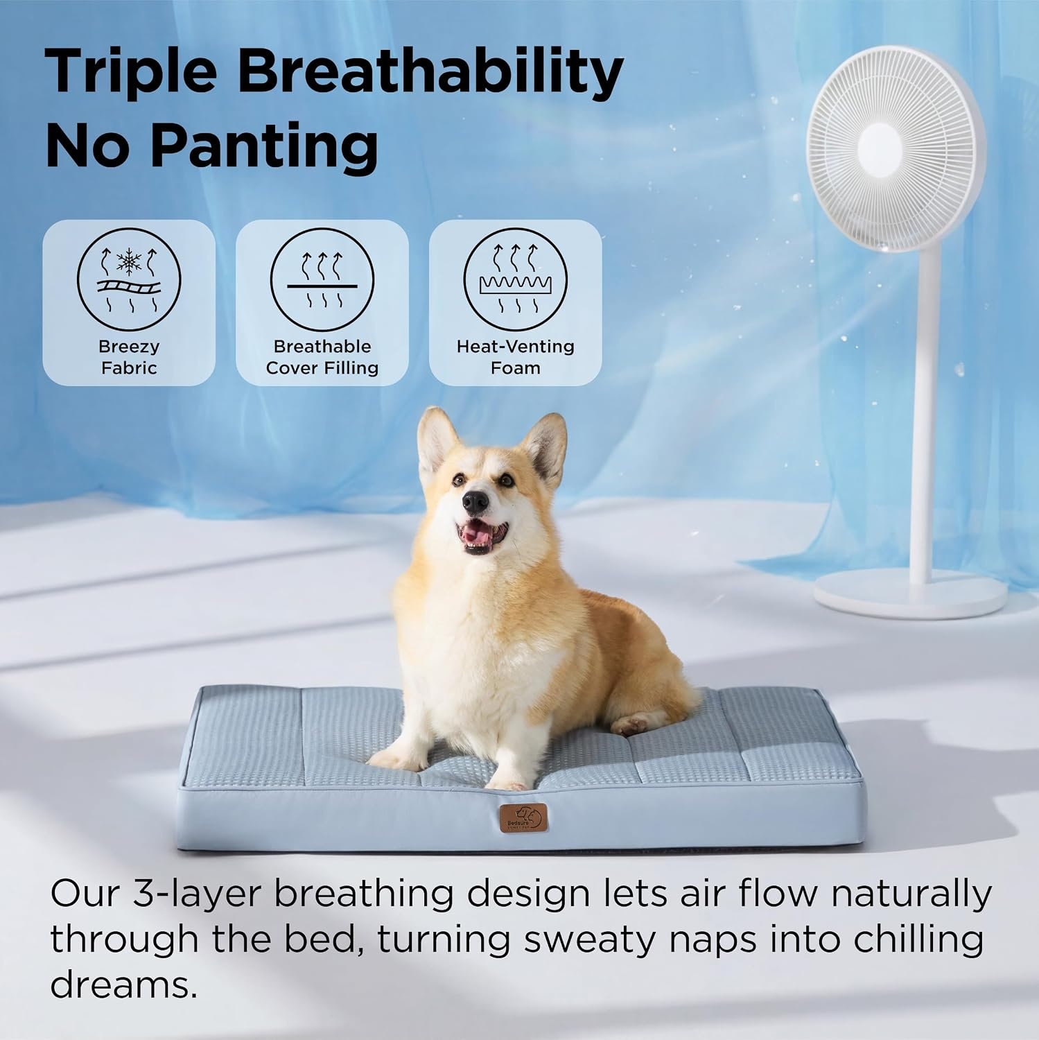 image:imageBedsure Cooling Dog Bed for Crate Large Breathable Pet Summer Bed 35 Inch Orthopedic Egg Crate Foam Cold Summer Pad Mat NonSlip Bottom Comfy Removable Washable Cover For Pets Up to 40 lbsCooling Blue