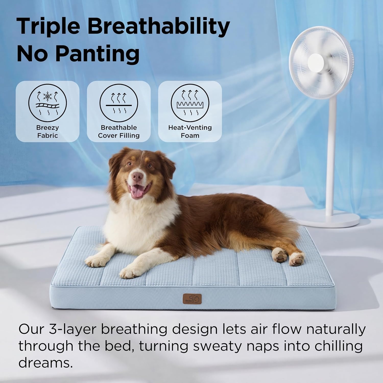 image:imageBedsure Cooling Dog Bed for Crate Large Breathable Pet Summer Bed 35 Inch Orthopedic Egg Crate Foam Cold Summer Pad Mat NonSlip Bottom Comfy Removable Washable Cover For Pets Up to 40 lbsCooling Blue