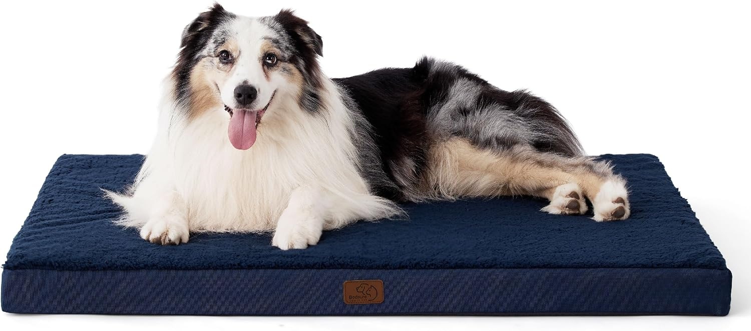 image:imageBedsure Cooling Dog Bed for Crate Large Breathable Pet Summer Bed 35 Inch Orthopedic Egg Crate Foam Cold Summer Pad Mat NonSlip Bottom Comfy Removable Washable Cover For Pets Up to 40 lbsAsh Navy