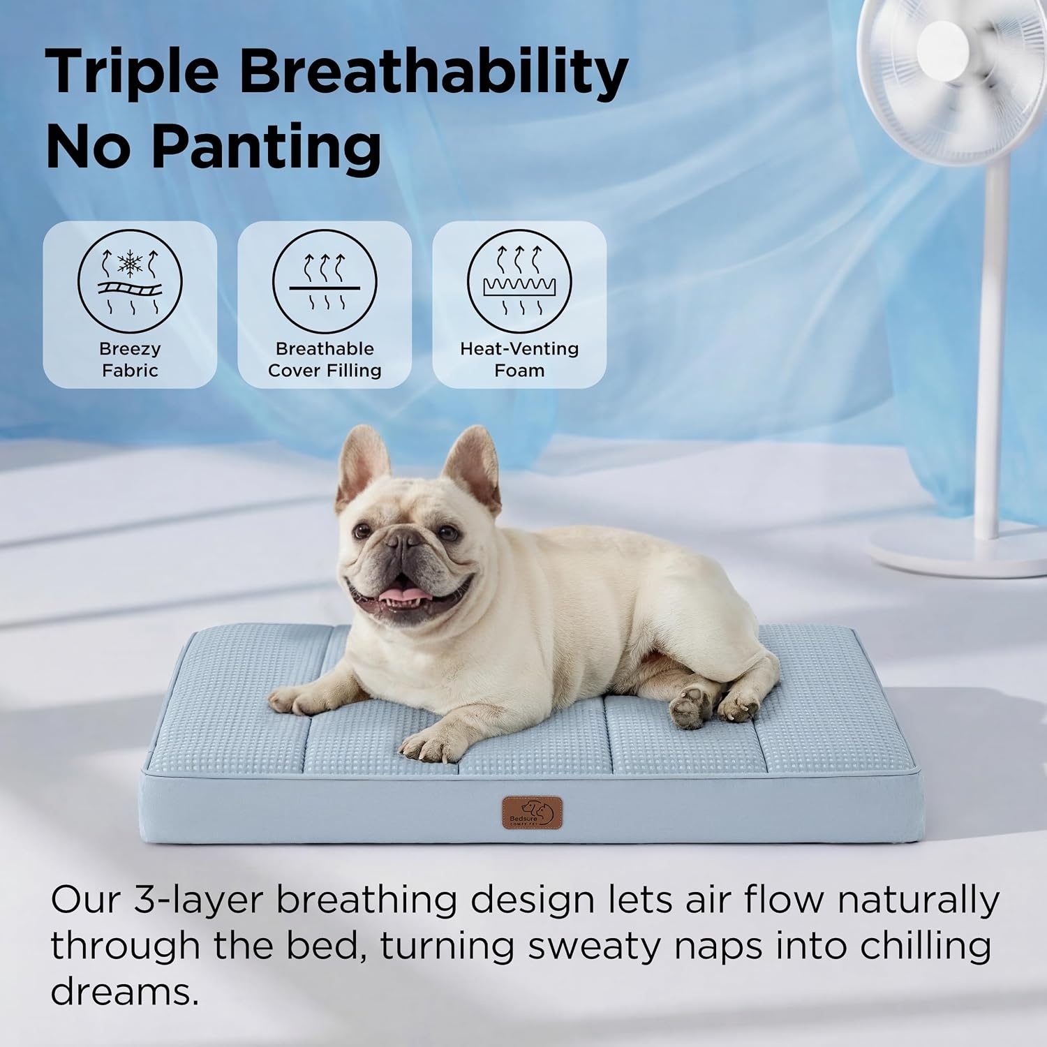 image:imageBedsure Cooling Dog Bed for Crate Large Breathable Pet Summer Bed 35 Inch Orthopedic Egg Crate Foam Cold Summer Pad Mat NonSlip Bottom Comfy Removable Washable Cover For Pets Up to 40 lbsCooling Blue