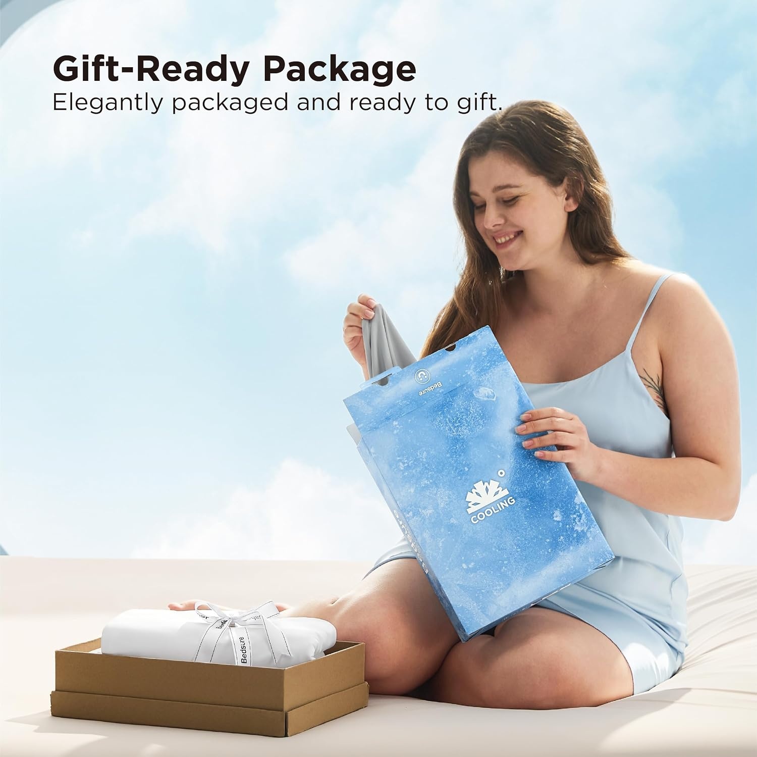 image:imageBedsure Cooling Fitted Sheet Only for Hot Sleeper King Size Blue Up to 16 Deep 360 Elastic Corner Straps QMax 04 Temperature Regulation Bedding for Night Sweats04 Blue