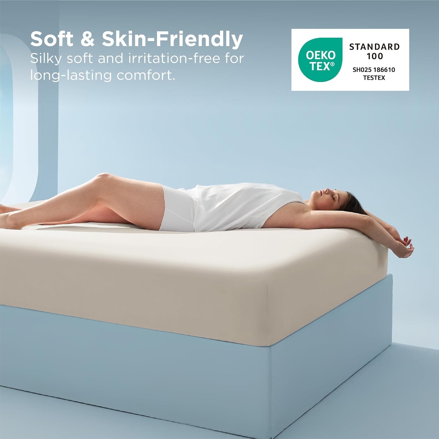 image:imageBedsure Cooling Fitted Sheet Only for Hot Sleeper King Size Blue Up to 16 Deep 360 Elastic Corner Straps QMax 04 Temperature Regulation Bedding for Night Sweats03 Beige