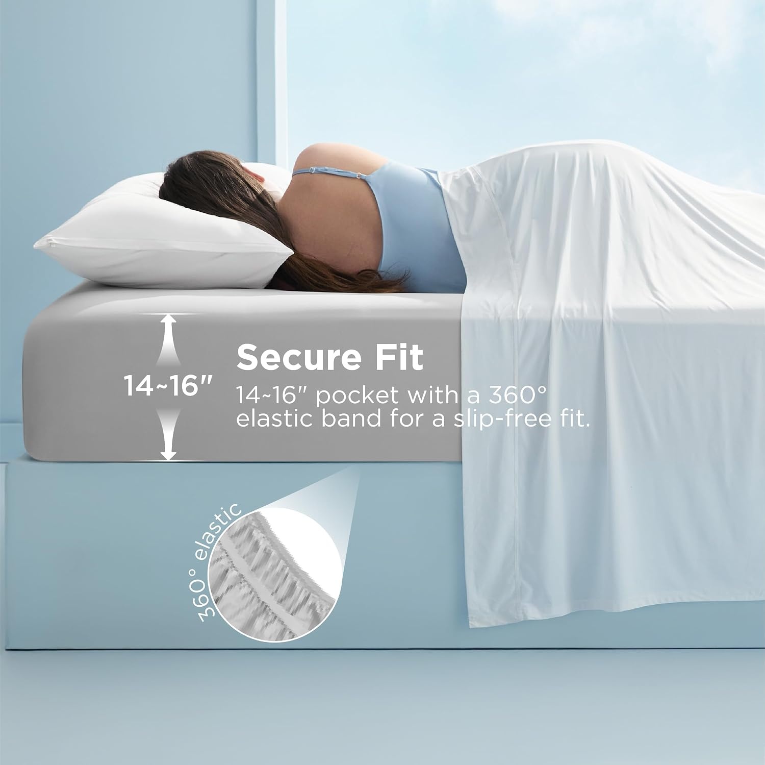 image:imageBedsure Cooling Fitted Sheet Only for Hot Sleeper King Size Blue Up to 16 Deep 360 Elastic Corner Straps QMax 04 Temperature Regulation Bedding for Night Sweats01 Grey