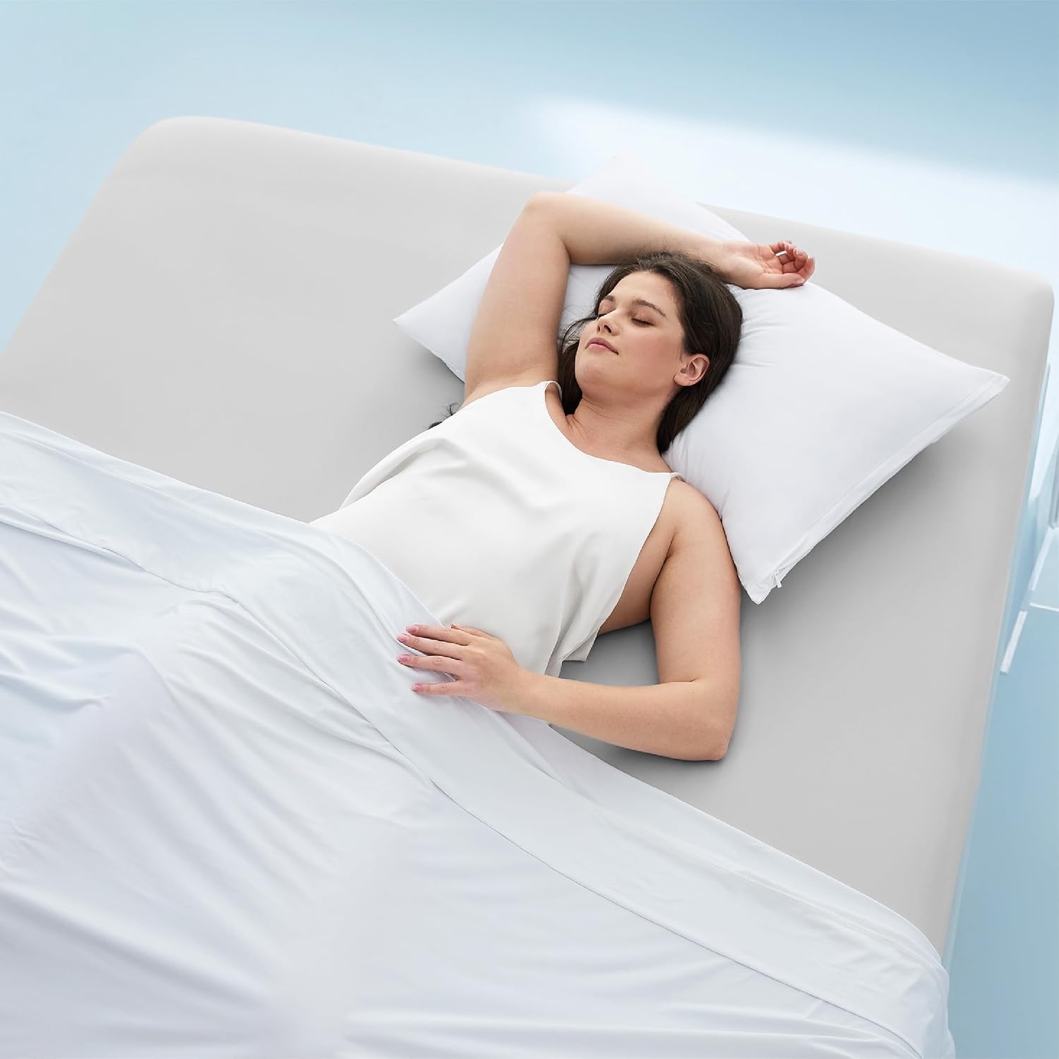 image:imageBedsure Cooling Fitted Sheet Only for Hot Sleeper King Size Blue Up to 16 Deep 360 Elastic Corner Straps QMax 04 Temperature Regulation Bedding for Night Sweats01 Grey