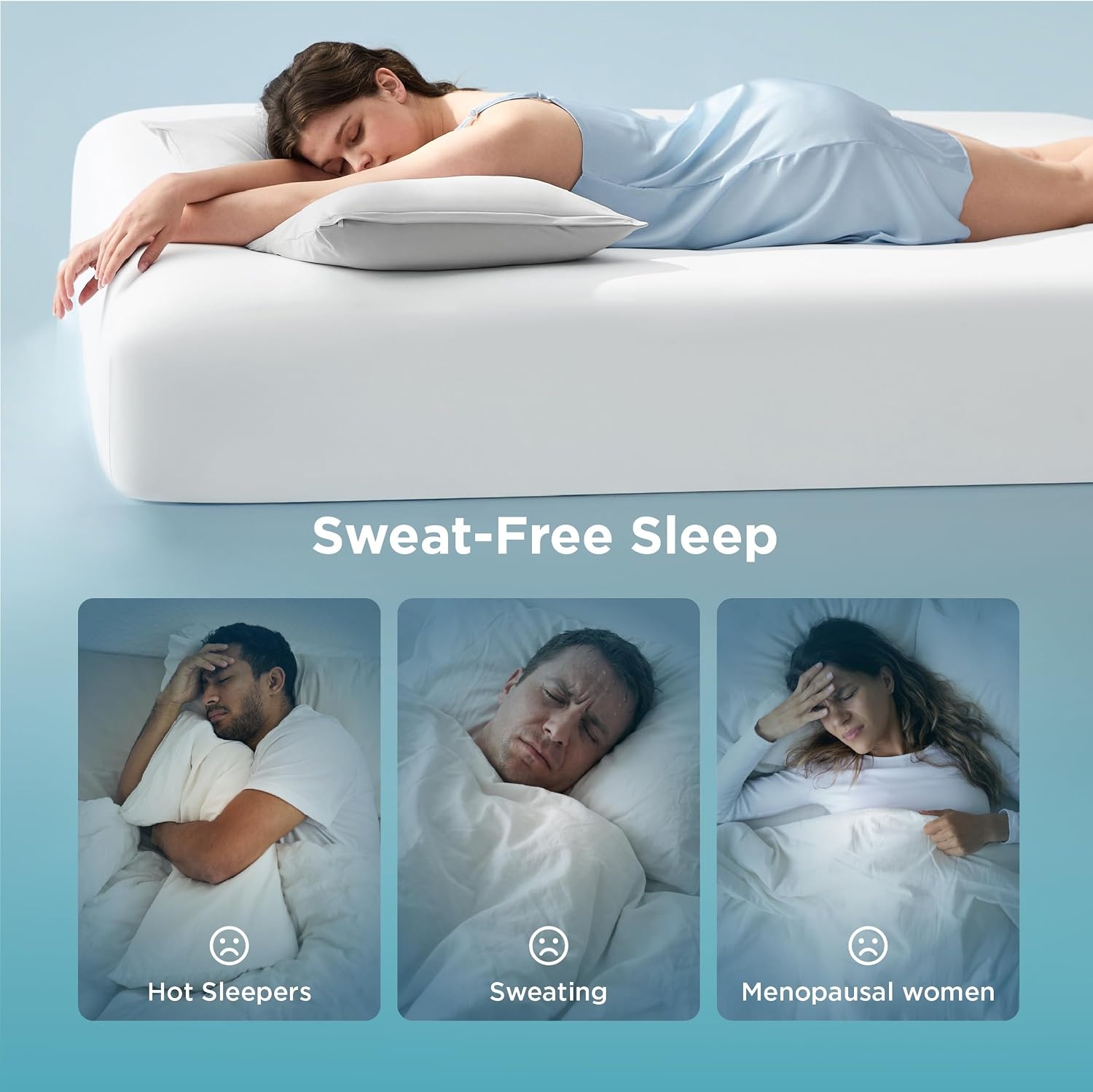 image:imageBedsure Cooling Fitted Sheet Only for Hot Sleeper King Size Blue Up to 16 Deep 360 Elastic Corner Straps QMax 04 Temperature Regulation Bedding for Night Sweats02 White