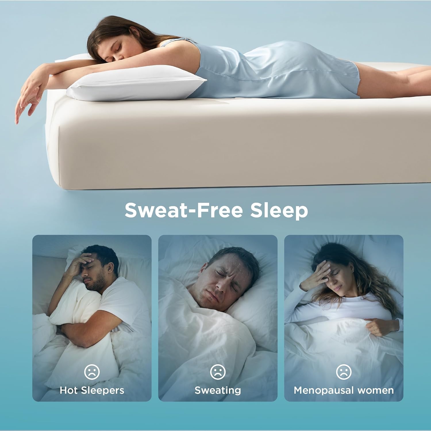 image:imageBedsure Cooling Fitted Sheet Only for Hot Sleeper King Size Blue Up to 16 Deep 360 Elastic Corner Straps QMax 04 Temperature Regulation Bedding for Night Sweats03 Beige