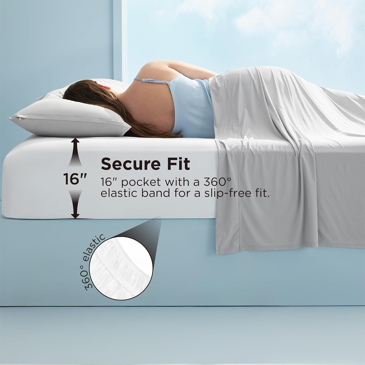 image:imageBedsure Cooling Fitted Sheet Only for Hot Sleeper King Size Blue Up to 16 Deep 360 Elastic Corner Straps QMax 04 Temperature Regulation Bedding for Night Sweats02 White