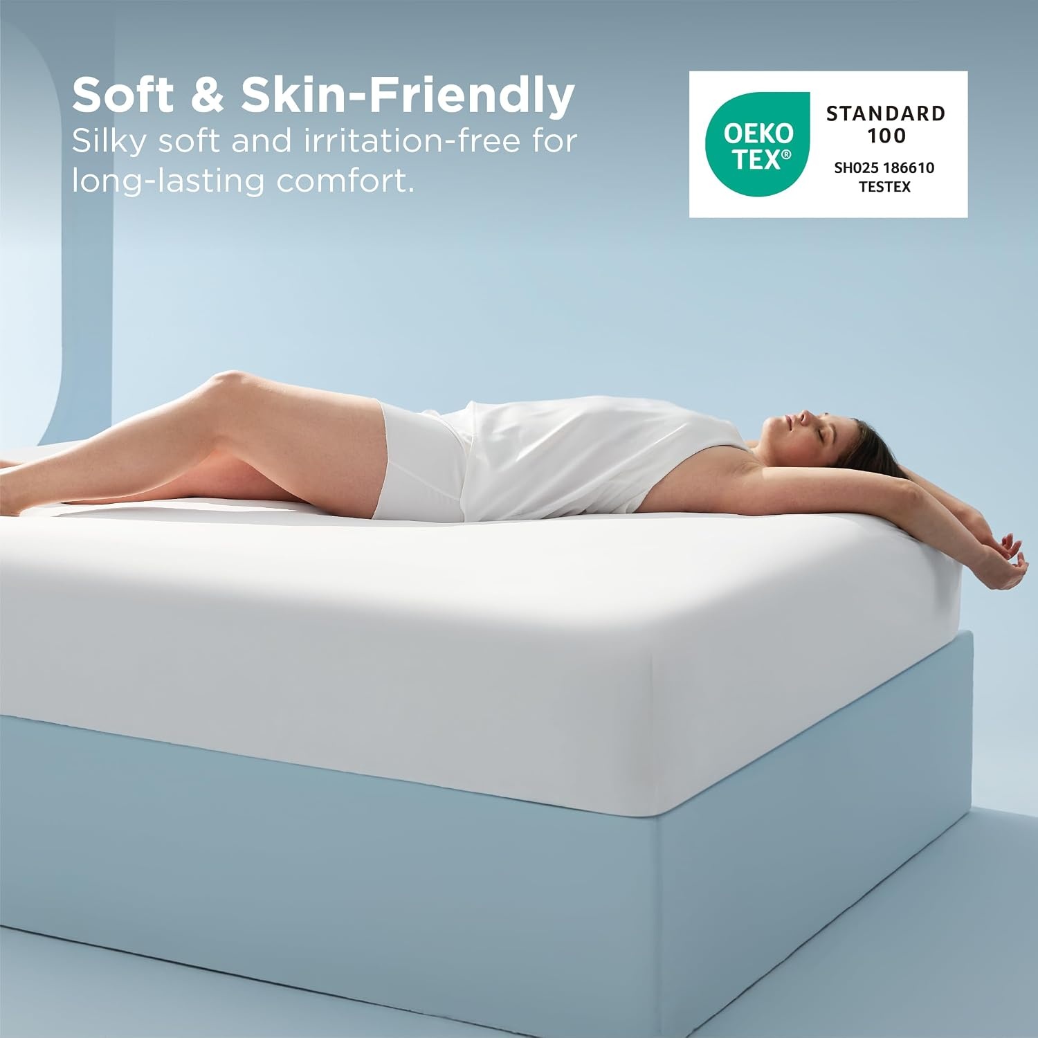 image:imageBedsure Cooling Fitted Sheet Only for Hot Sleeper King Size Blue Up to 16 Deep 360 Elastic Corner Straps QMax 04 Temperature Regulation Bedding for Night Sweats02 White