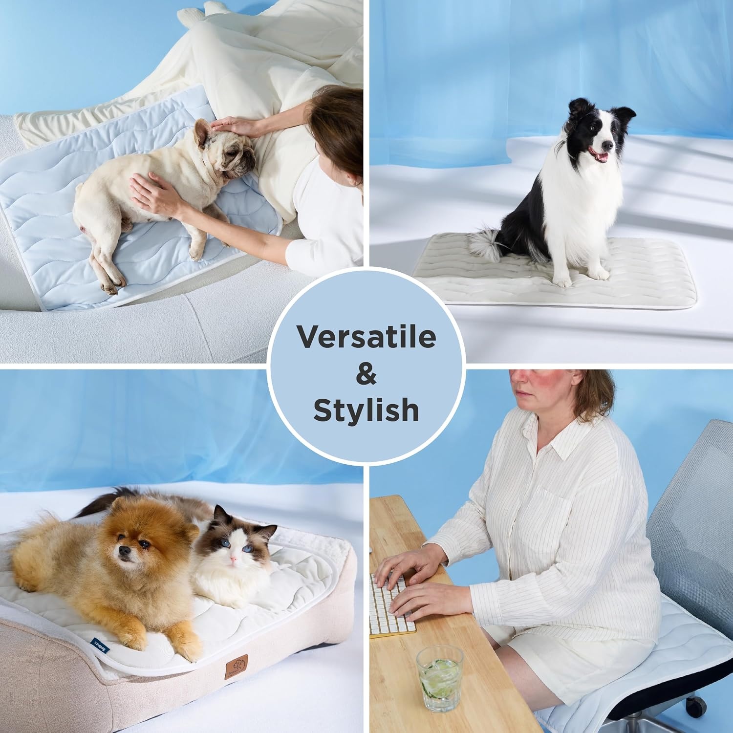 image:imageBedsure Cooling Mat for Small DogsWashable Breathable QMaxgt04 Cool Fiber 24x18In Gelfree Cooltotouch Fabric to Rapid CoolingCold Crate Pad Indoor for PetPortable Thin Kennel Mat as TopperBlueGrey