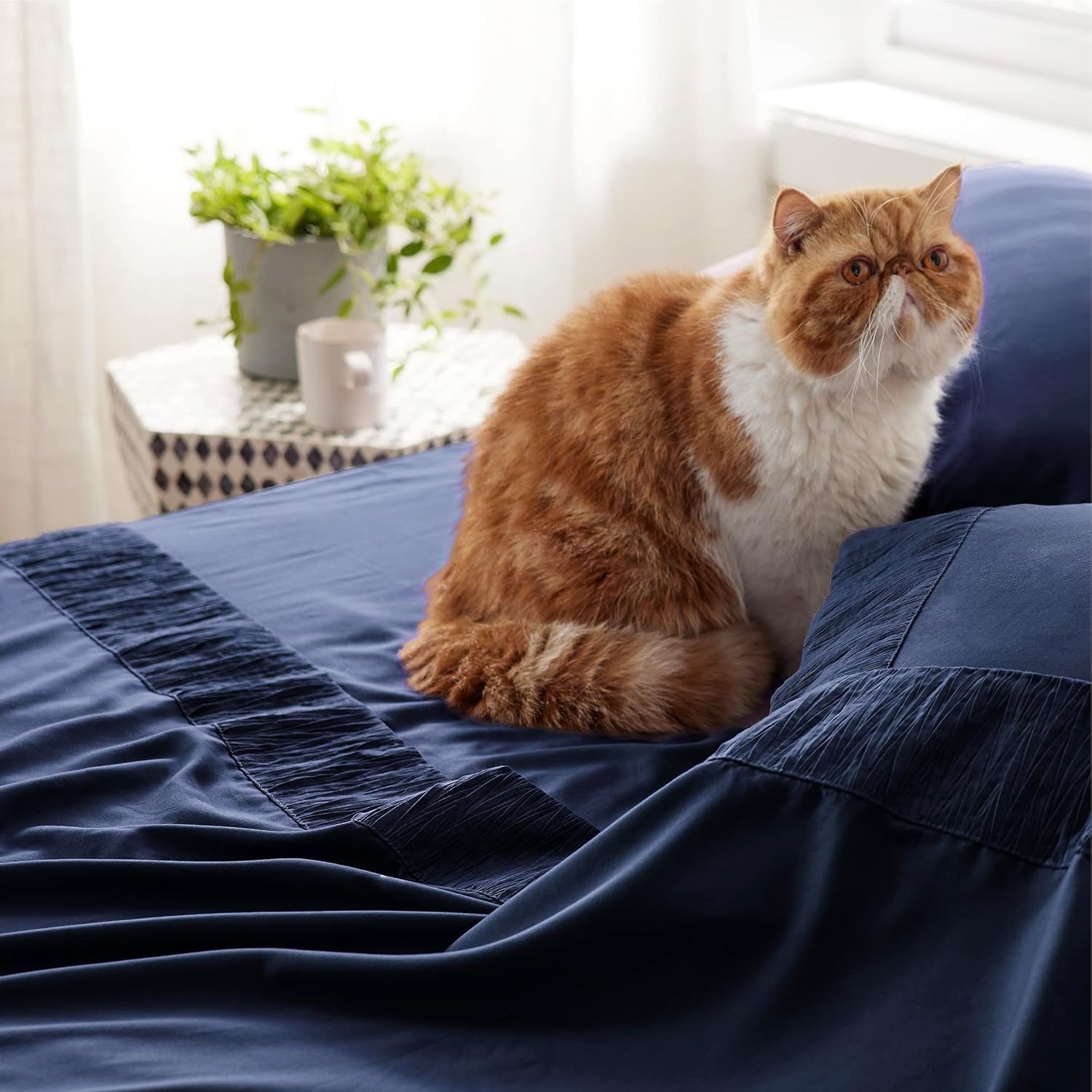 image:imageBedsure Cooling Pillow Cases Queen Bundle Queen Sheet Set Navy