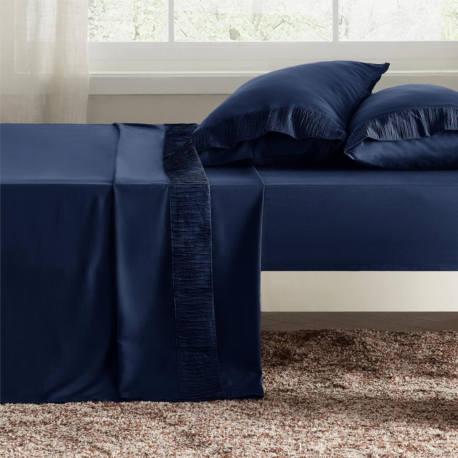 image:imageBedsure Cooling Pillow Cases Queen Bundle Queen Sheet Set Navy