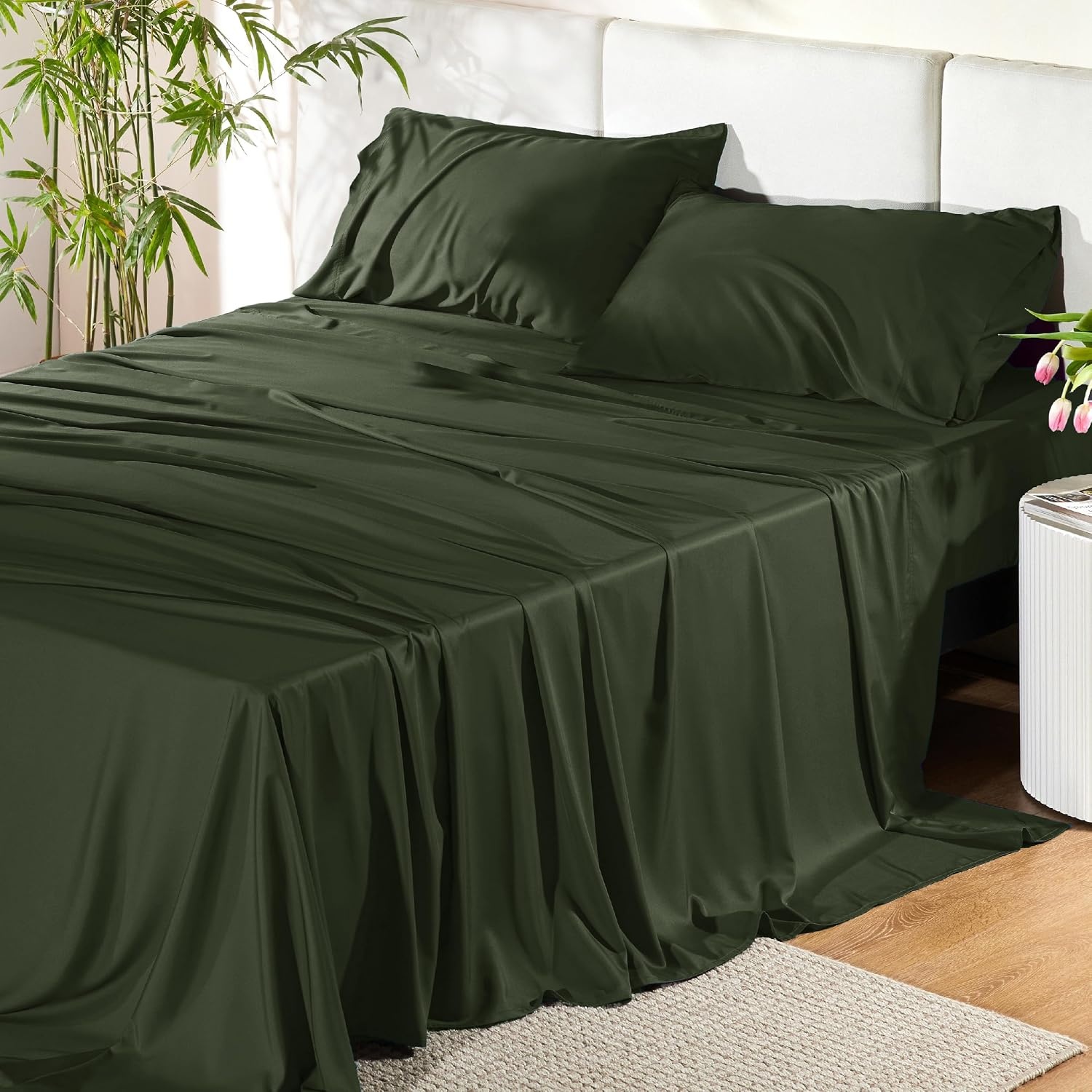 image:imageBedsure Cooling Sheets Bundle Cooling Fitted Sheet Queen