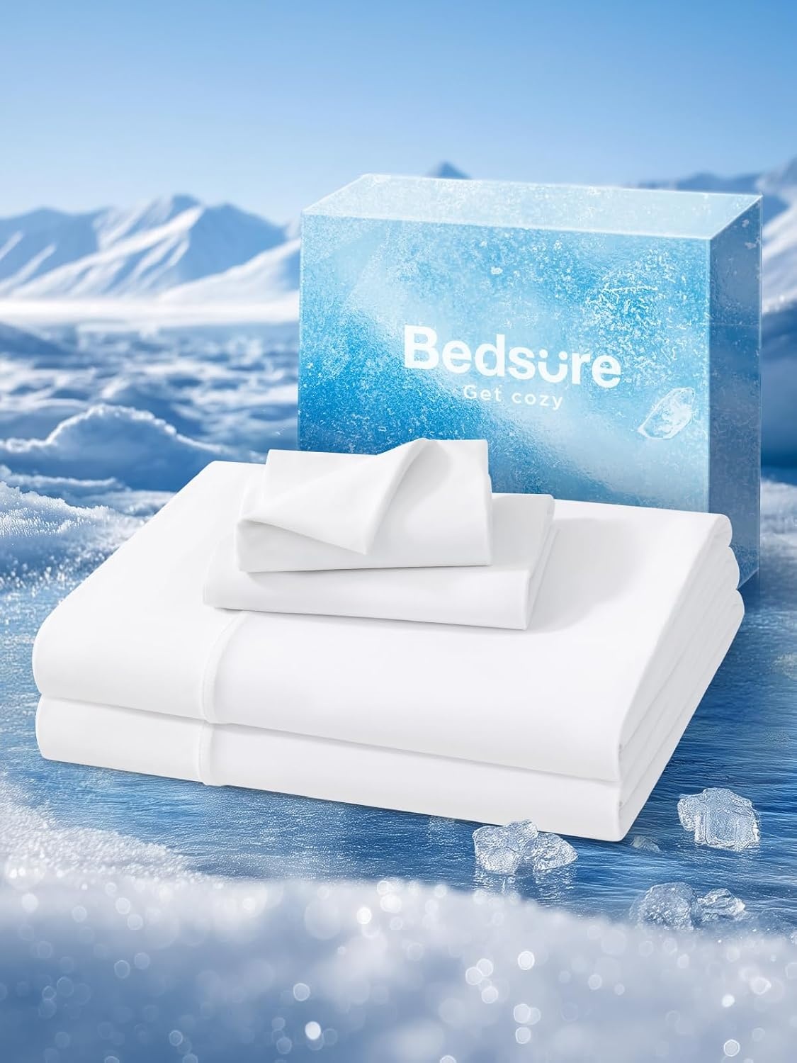 image:imageBedsure Cooling Sheets Queen Size Hot Sleeper Bed Sheets Up to 18 Inches Chill Cool Bed Sheet Deep Pocket Soft amp Breathable Queen Sheet Set 4 Pieces Grey02 White