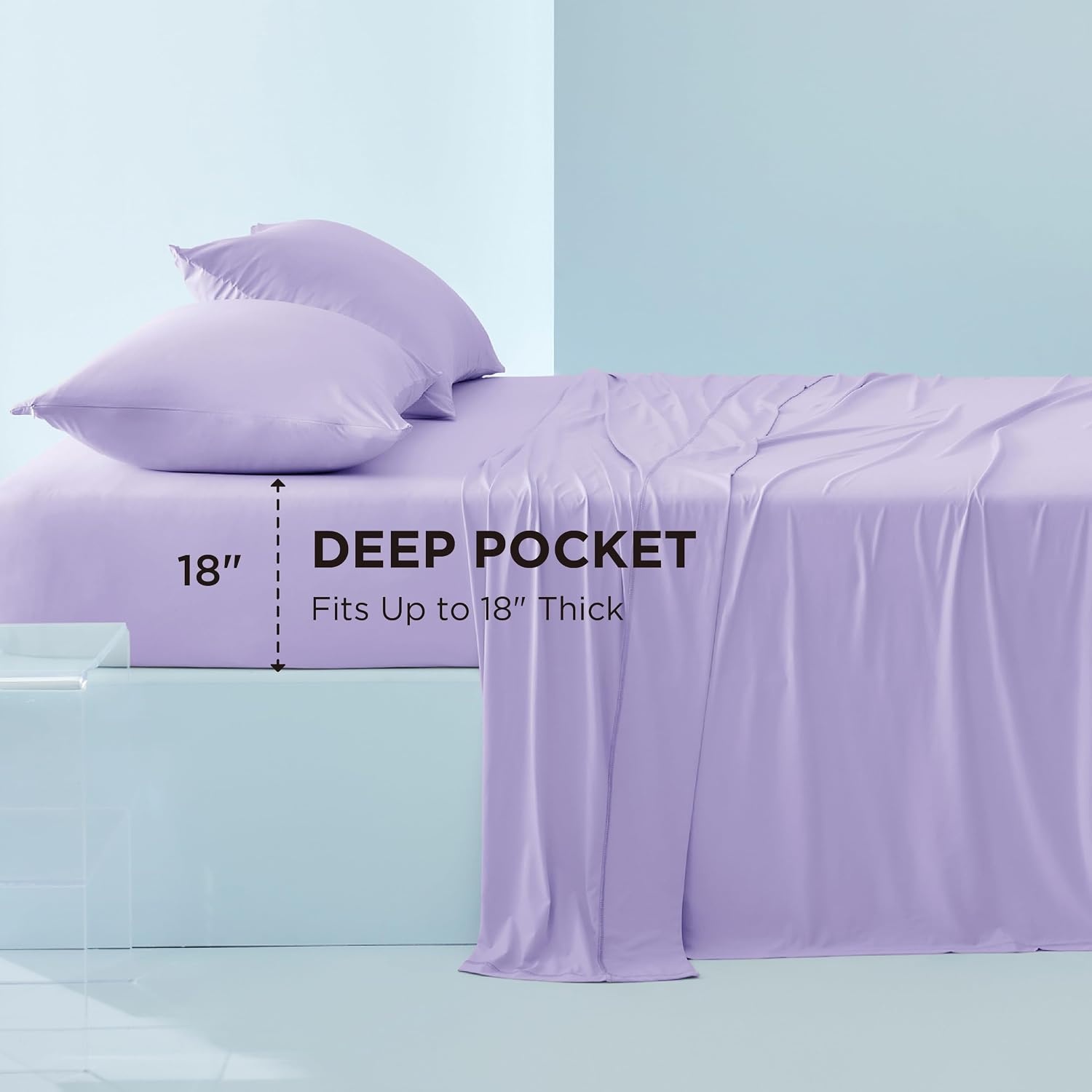 image:imageBedsure Cooling Sheets Queen Size Hot Sleeper Bed Sheets Up to 18 Inches Chill Cool Bed Sheet Deep Pocket Soft amp Breathable Queen Sheet Set 4 Pieces Grey06 Purple